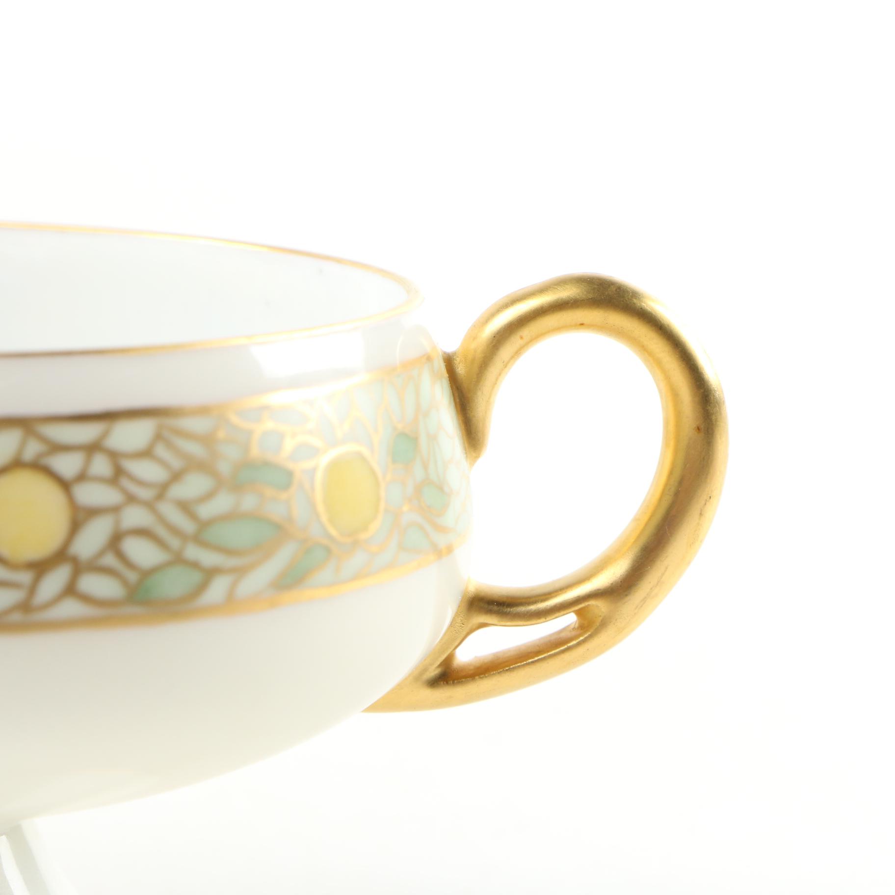 H.C. Royal Bavaria Hand-Painted Footed Porcelain Cups, Early 20th Century