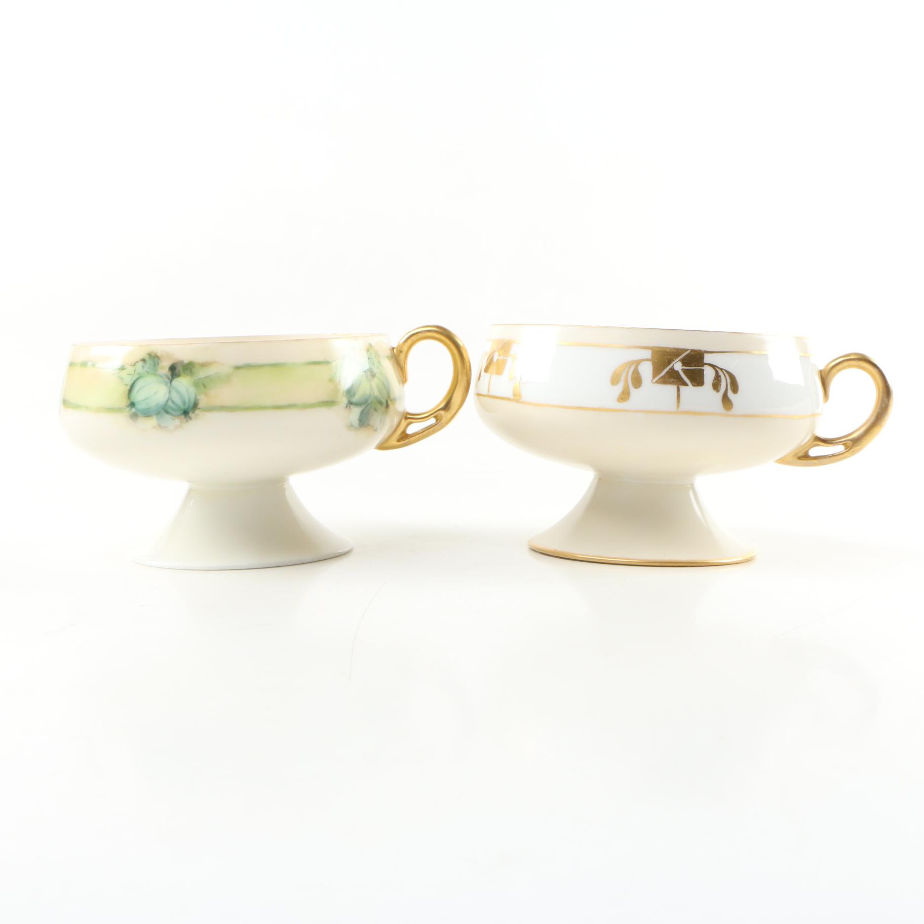 H.C. Royal Bavaria Hand-Painted Footed Porcelain Cups, Early 20th Century