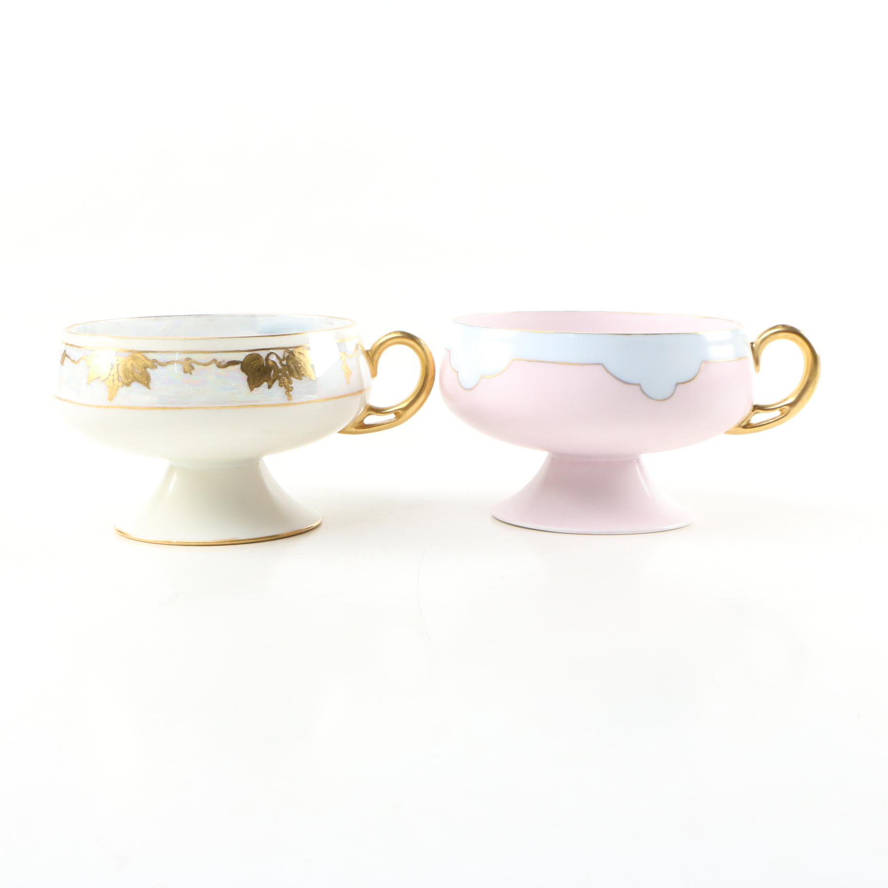 H.C. Royal Bavaria Hand-Painted Footed Porcelain Cups, Early 20th Century