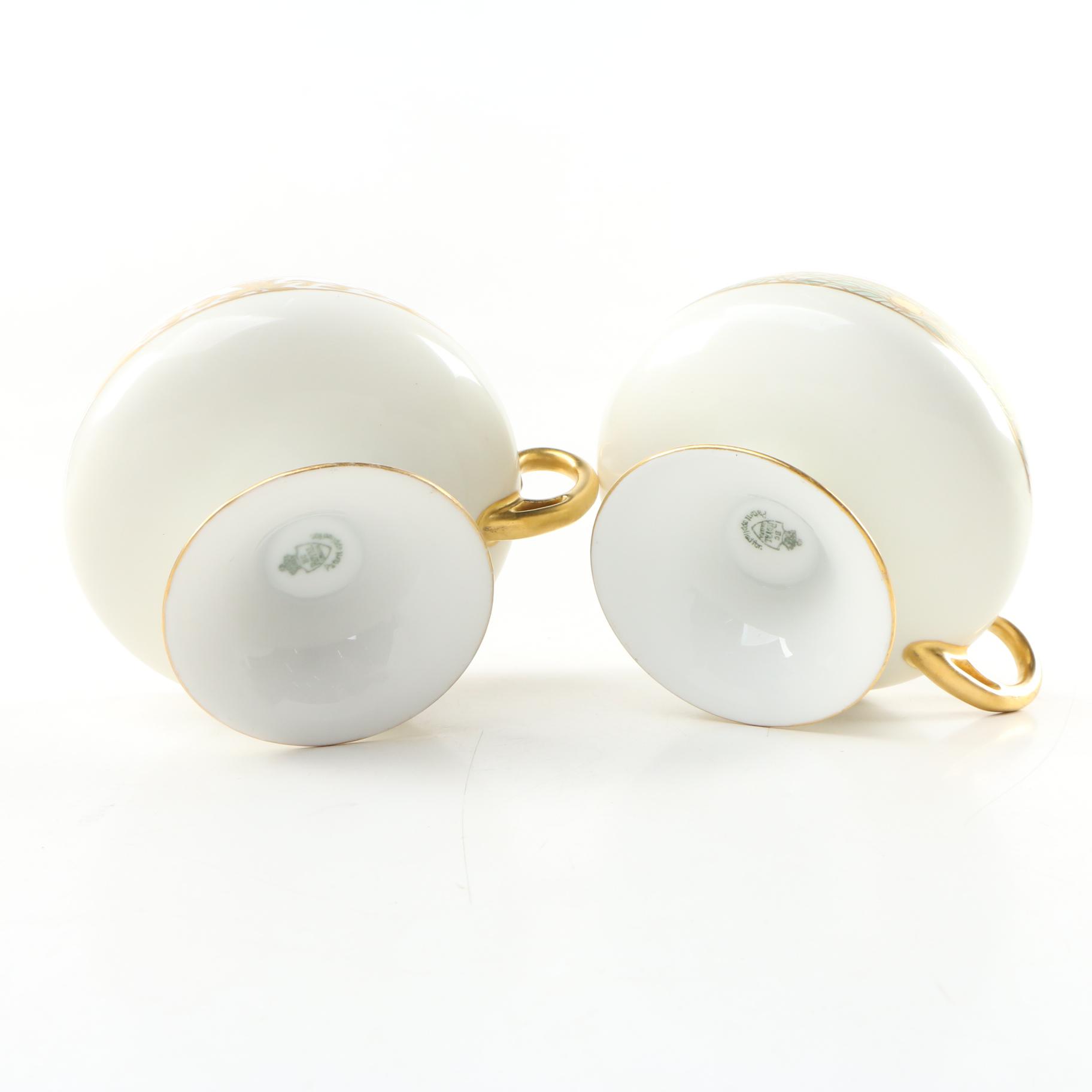 H.C. Royal Bavaria Hand-Painted Footed Porcelain Cups, Early 20th Century