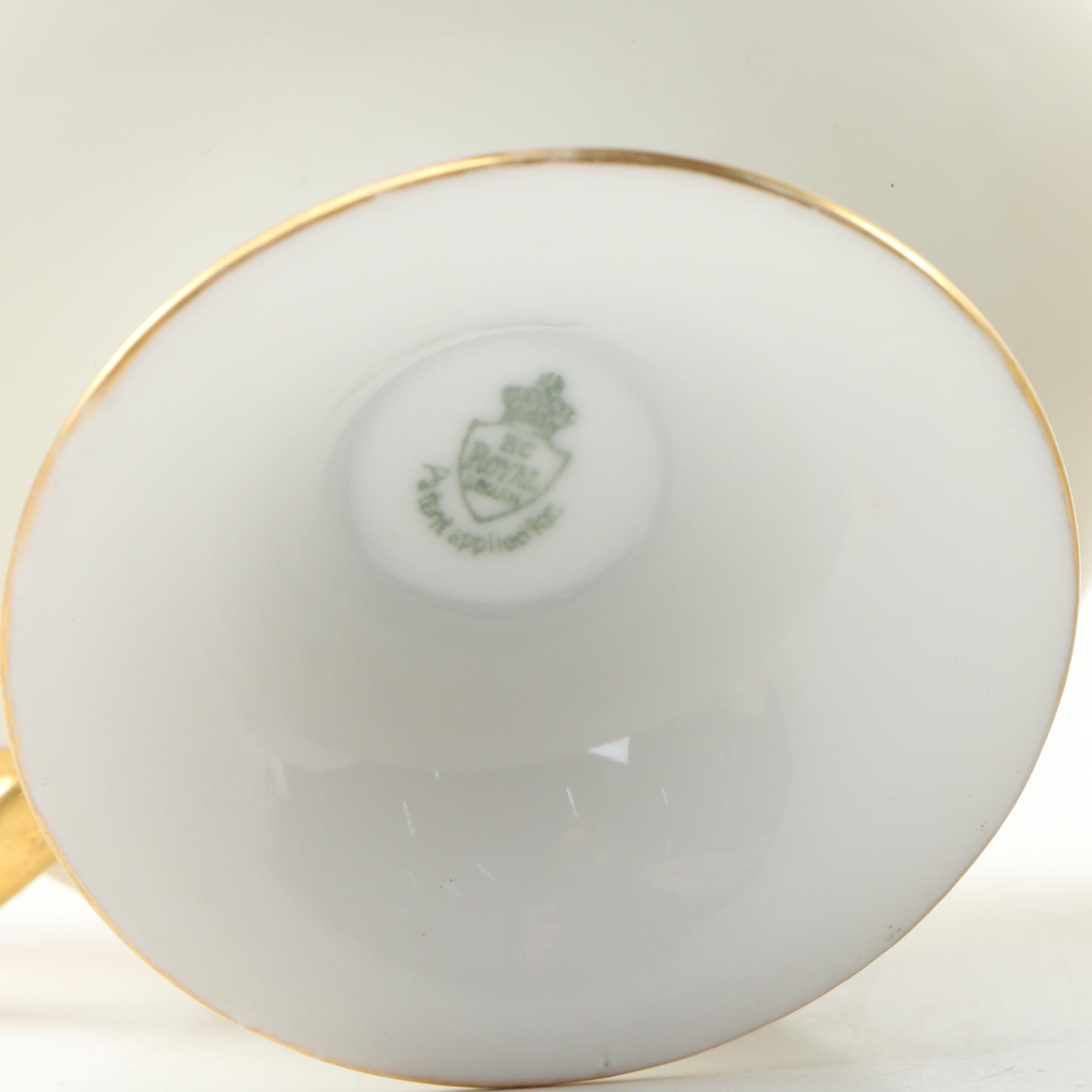 H.C. Royal Bavaria Hand-Painted Footed Porcelain Cups, Early 20th Century