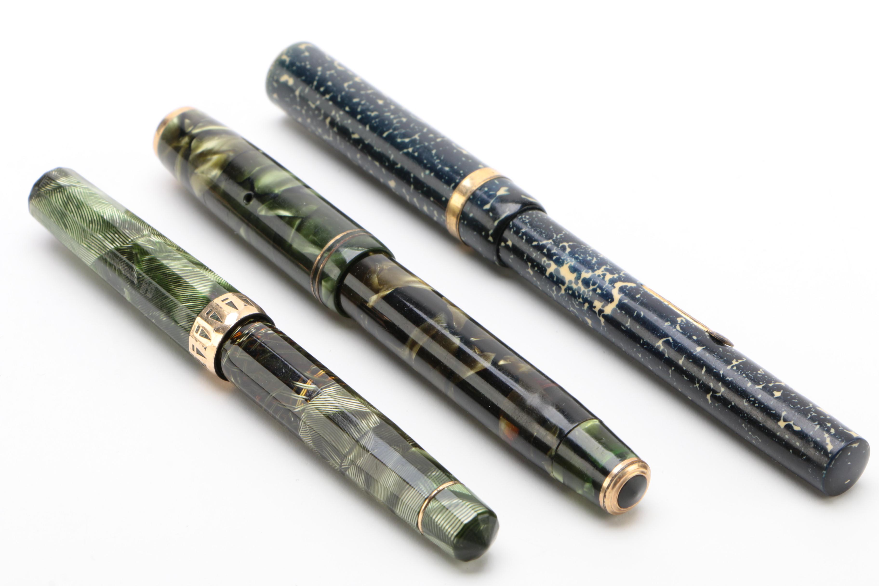 Fountain Pens Including Wahl "Doric II" and a Parker "Vacumatic"