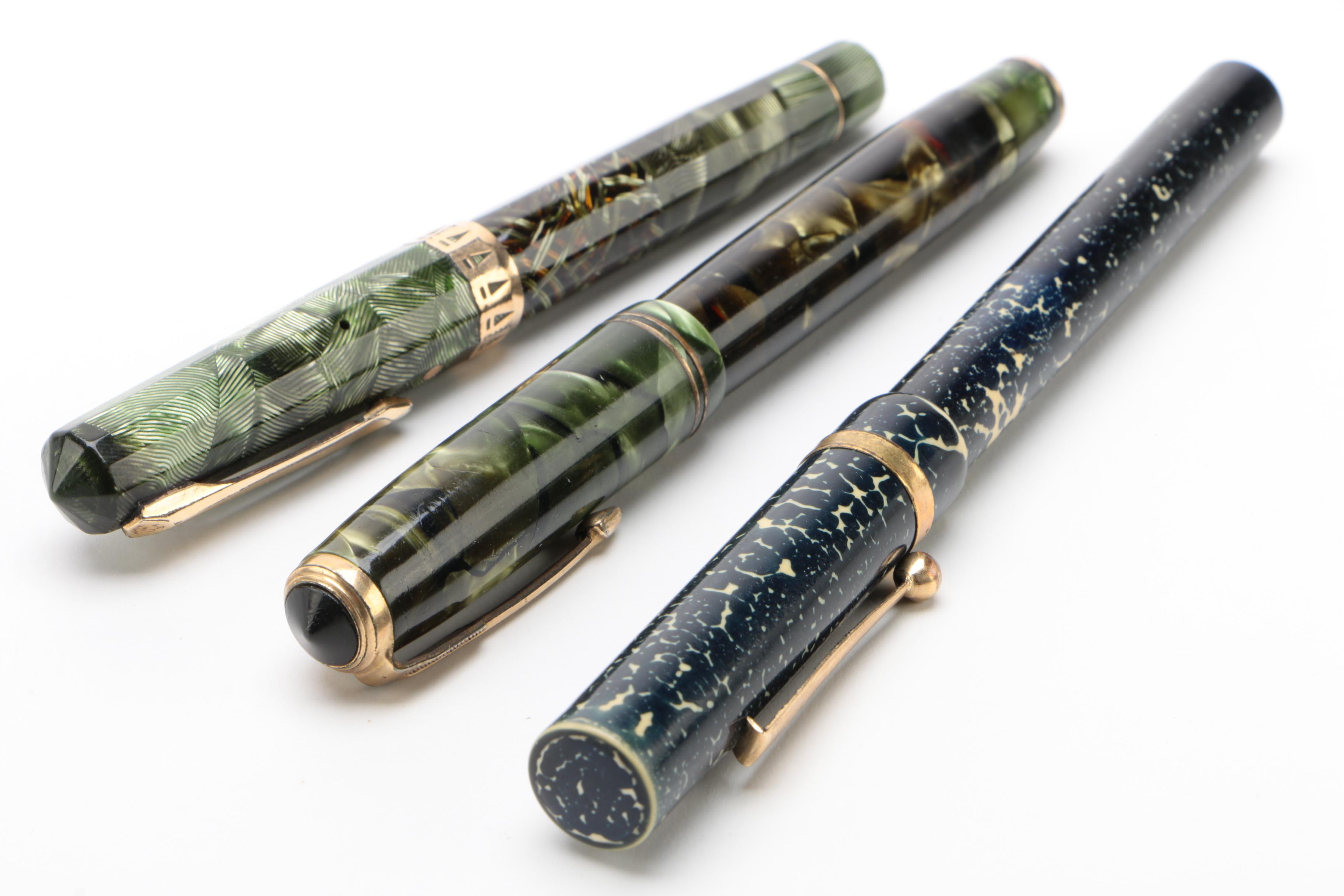 Fountain Pens Including Wahl "Doric II" and a Parker "Vacumatic"