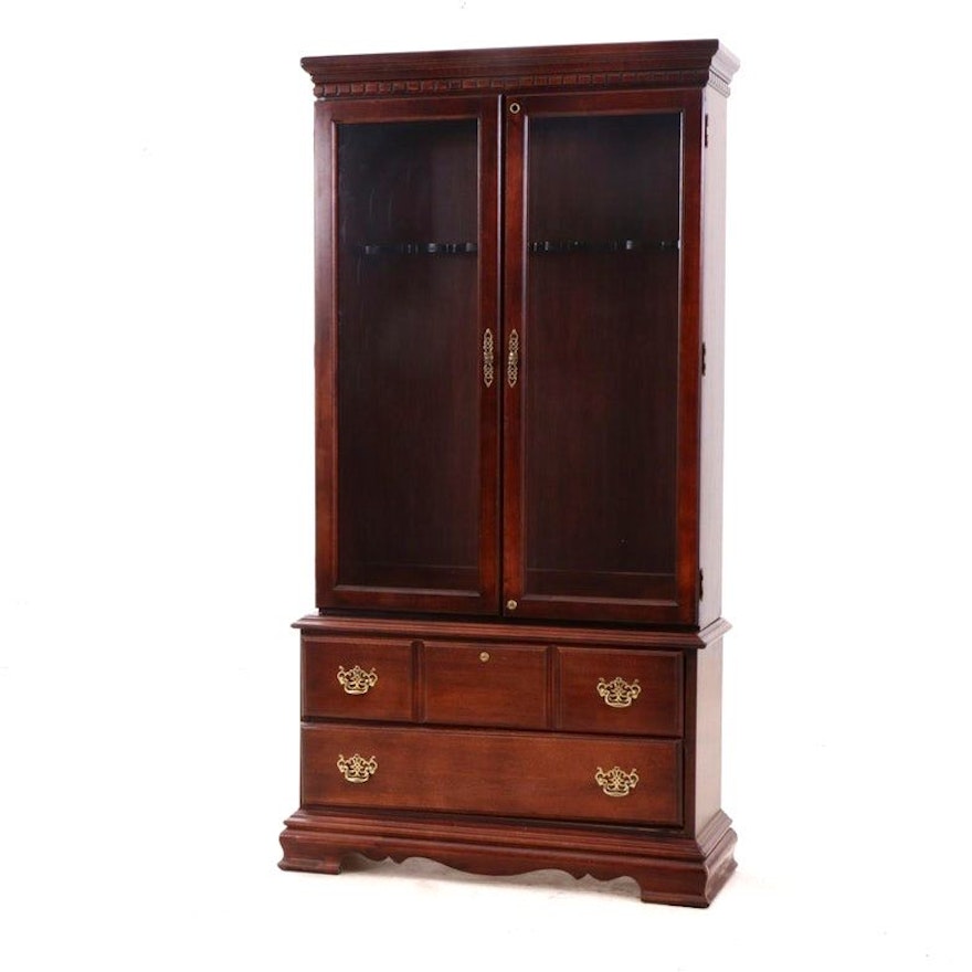Webb Gun Cabinet on Two Draw Stand Cherry with Brass Pulls, Contemporary