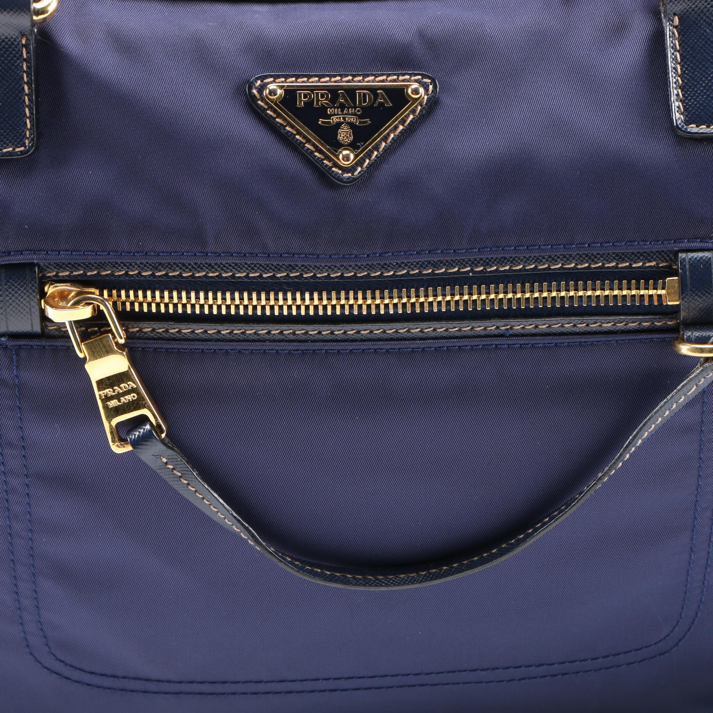Prada Navy Tessuto Nylon and Saffiano Leather Convertible Satchel