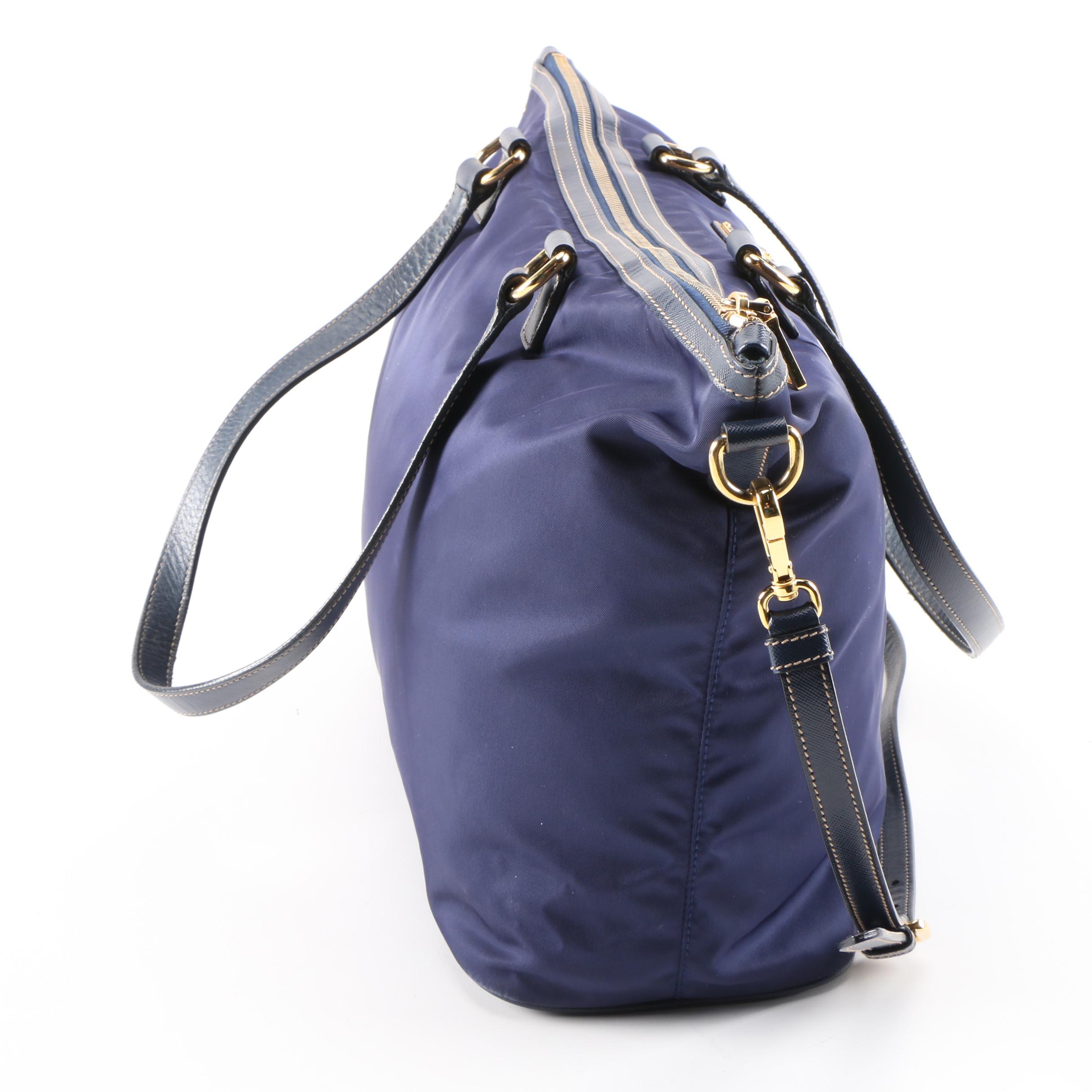 Prada Navy Tessuto Nylon and Saffiano Leather Convertible Satchel
