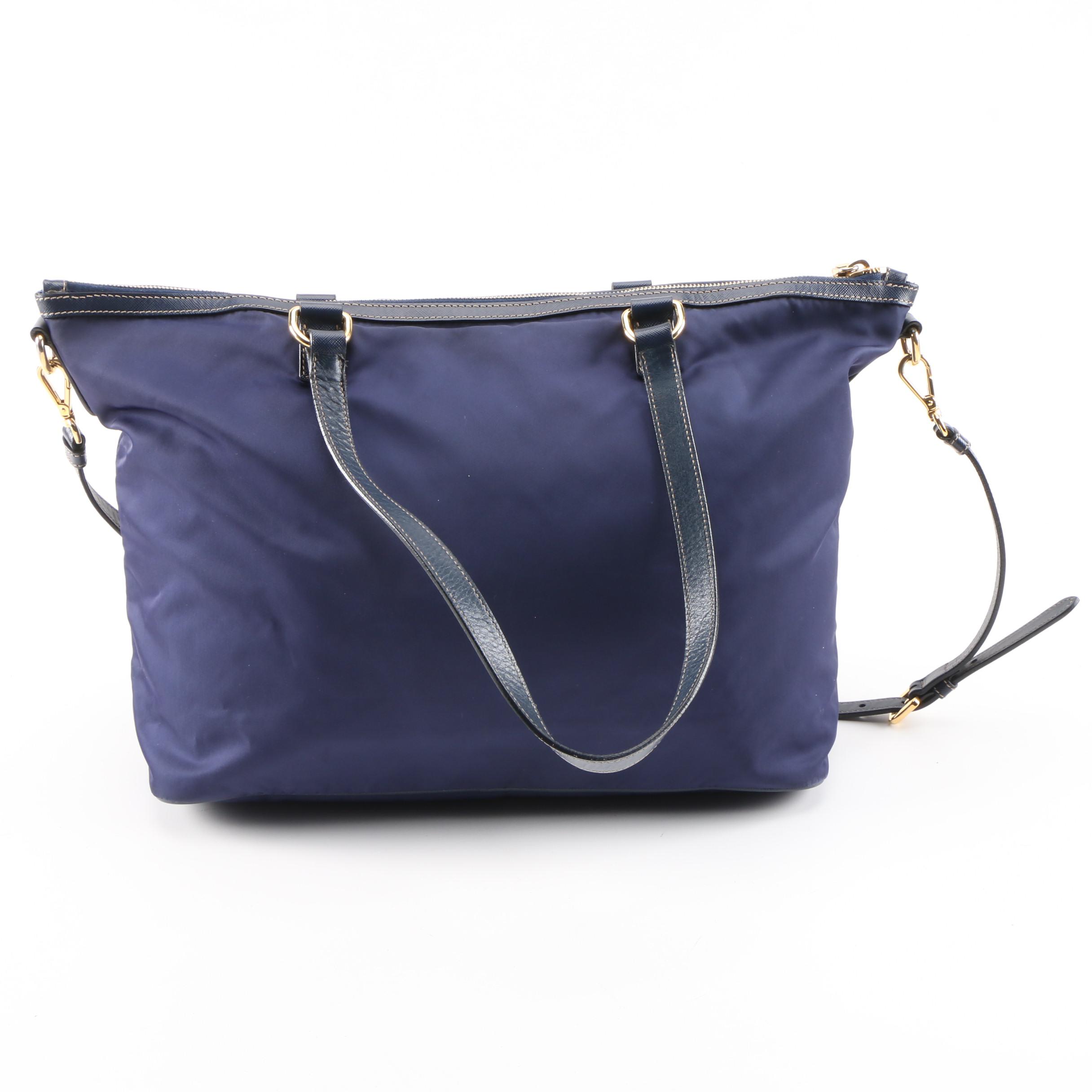 Prada Navy Tessuto Nylon and Saffiano Leather Convertible Satchel