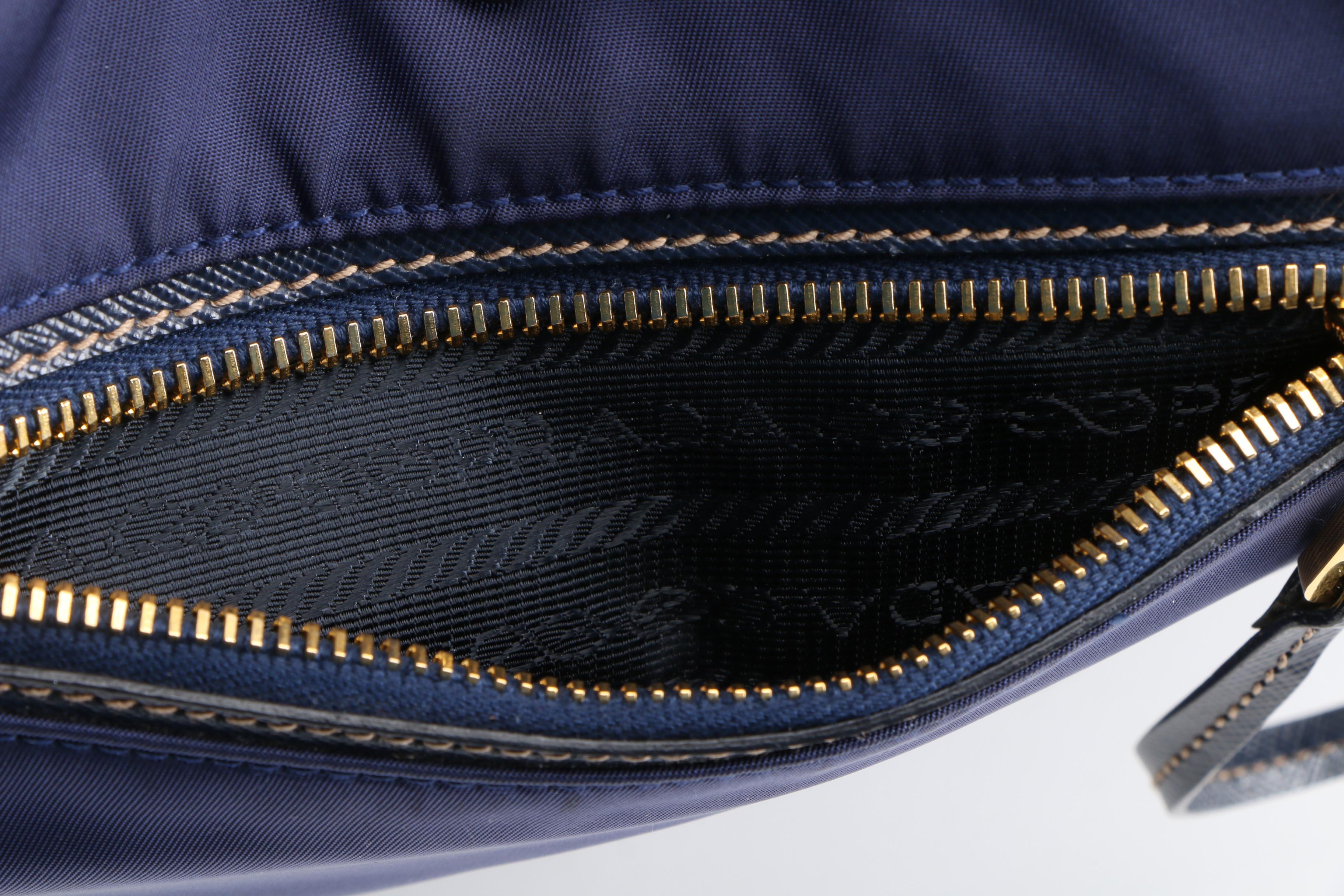 Prada Navy Tessuto Nylon and Saffiano Leather Convertible Satchel