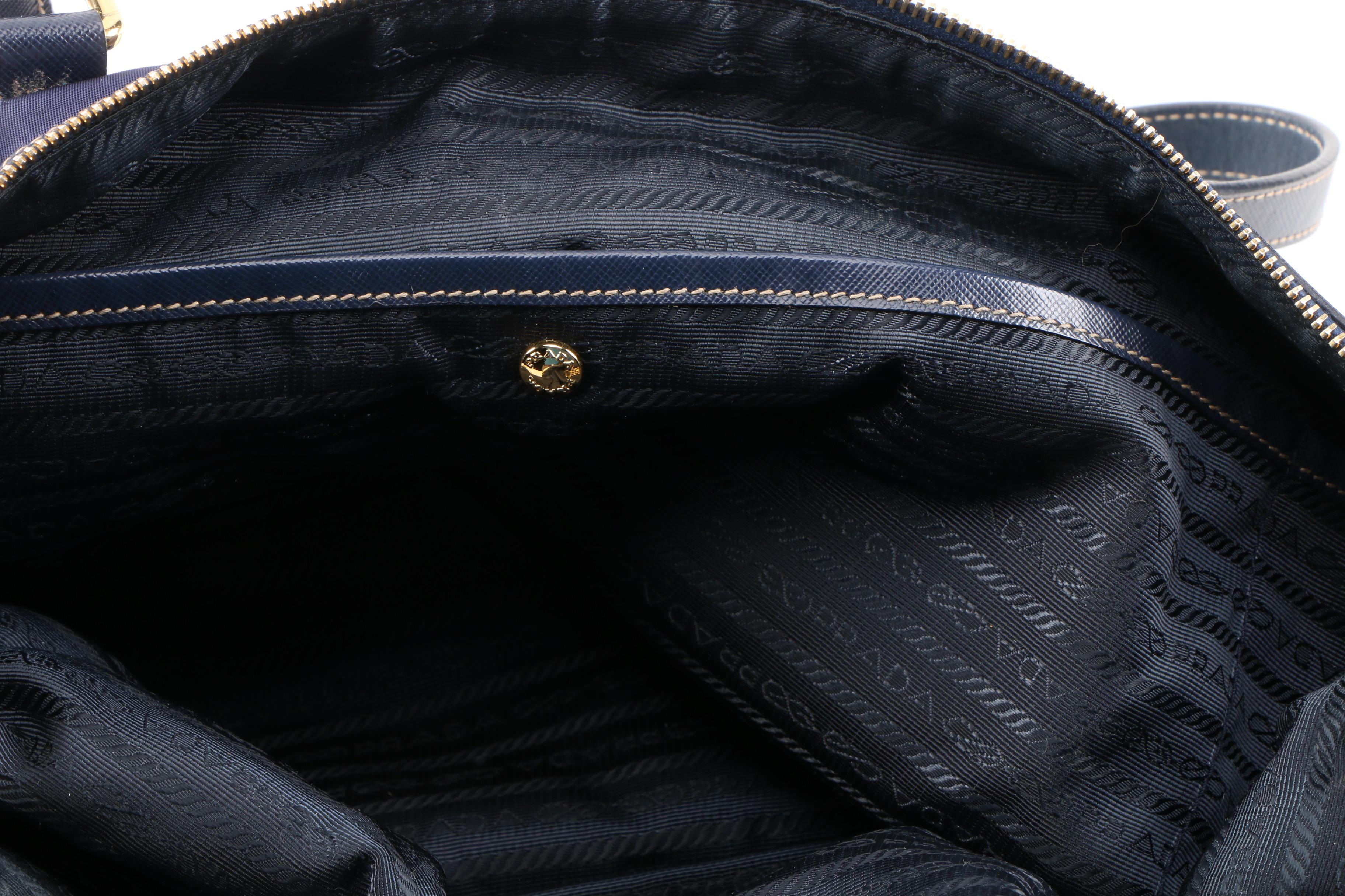 Prada Navy Tessuto Nylon and Saffiano Leather Convertible Satchel