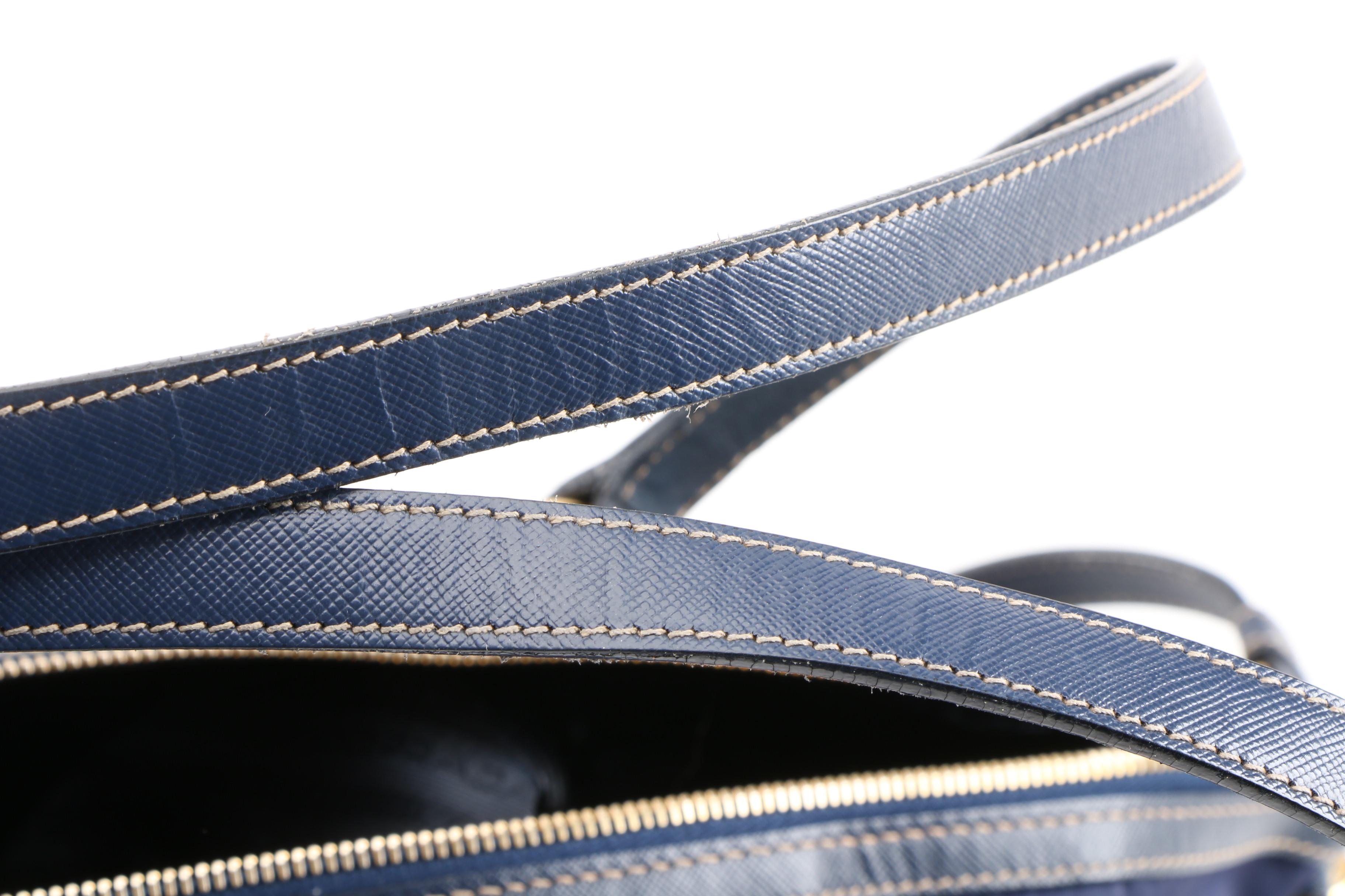 Prada Navy Tessuto Nylon and Saffiano Leather Convertible Satchel