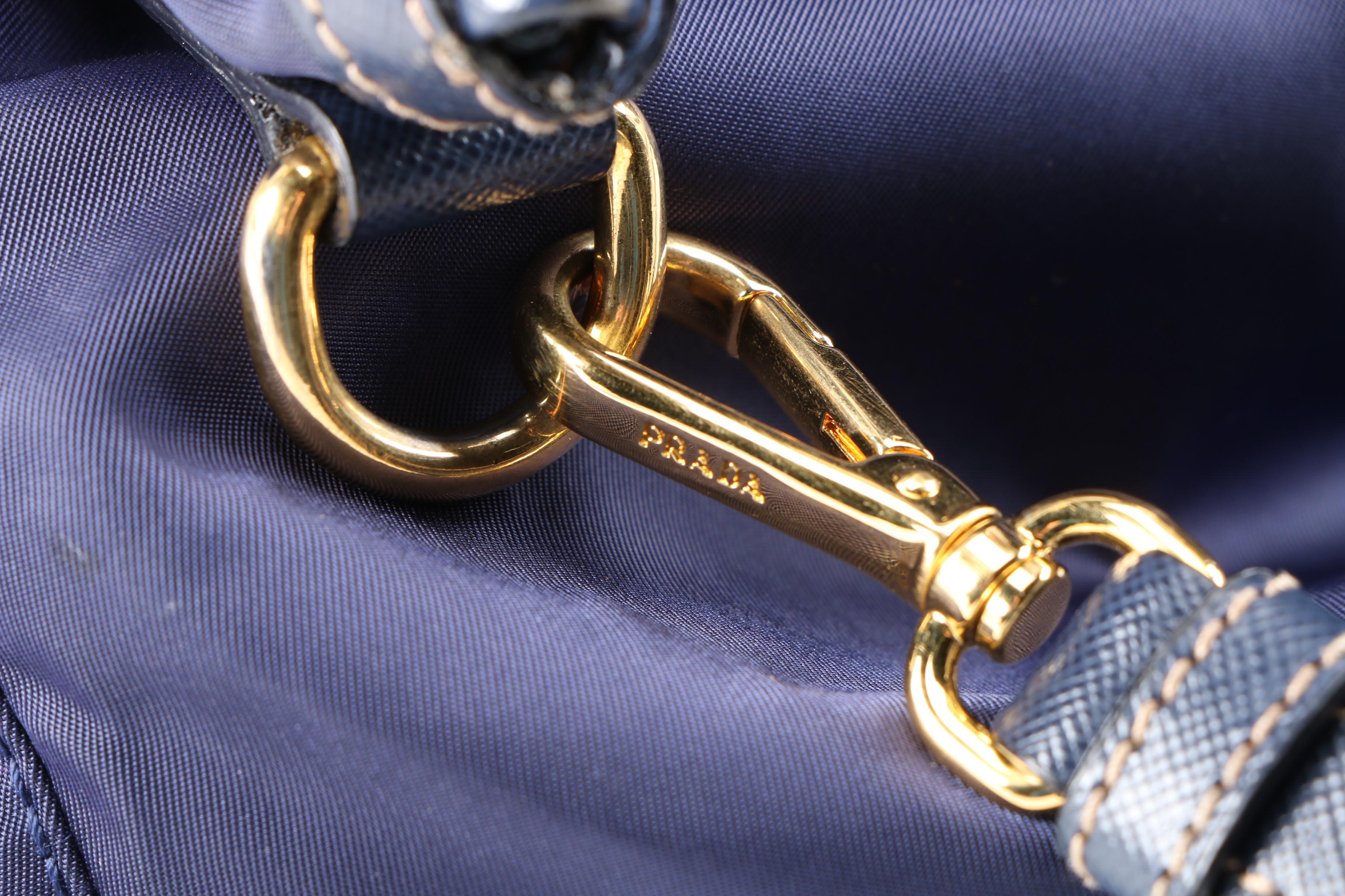 Prada Navy Tessuto Nylon and Saffiano Leather Convertible Satchel