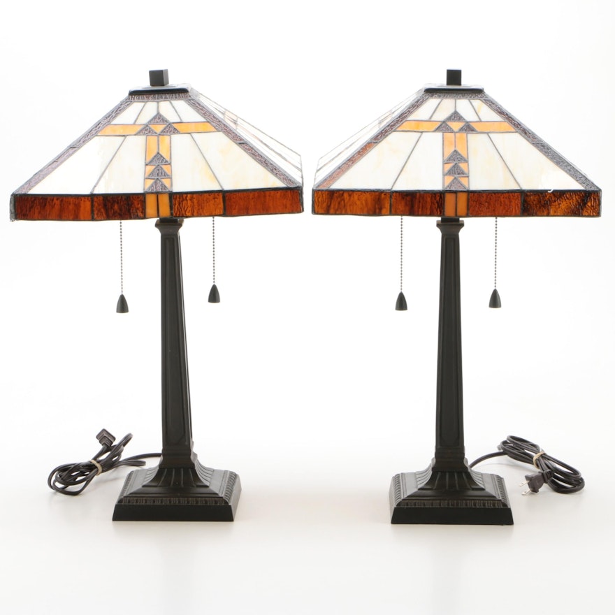 Arts and Crafts Style Stained Glass Table Lamps