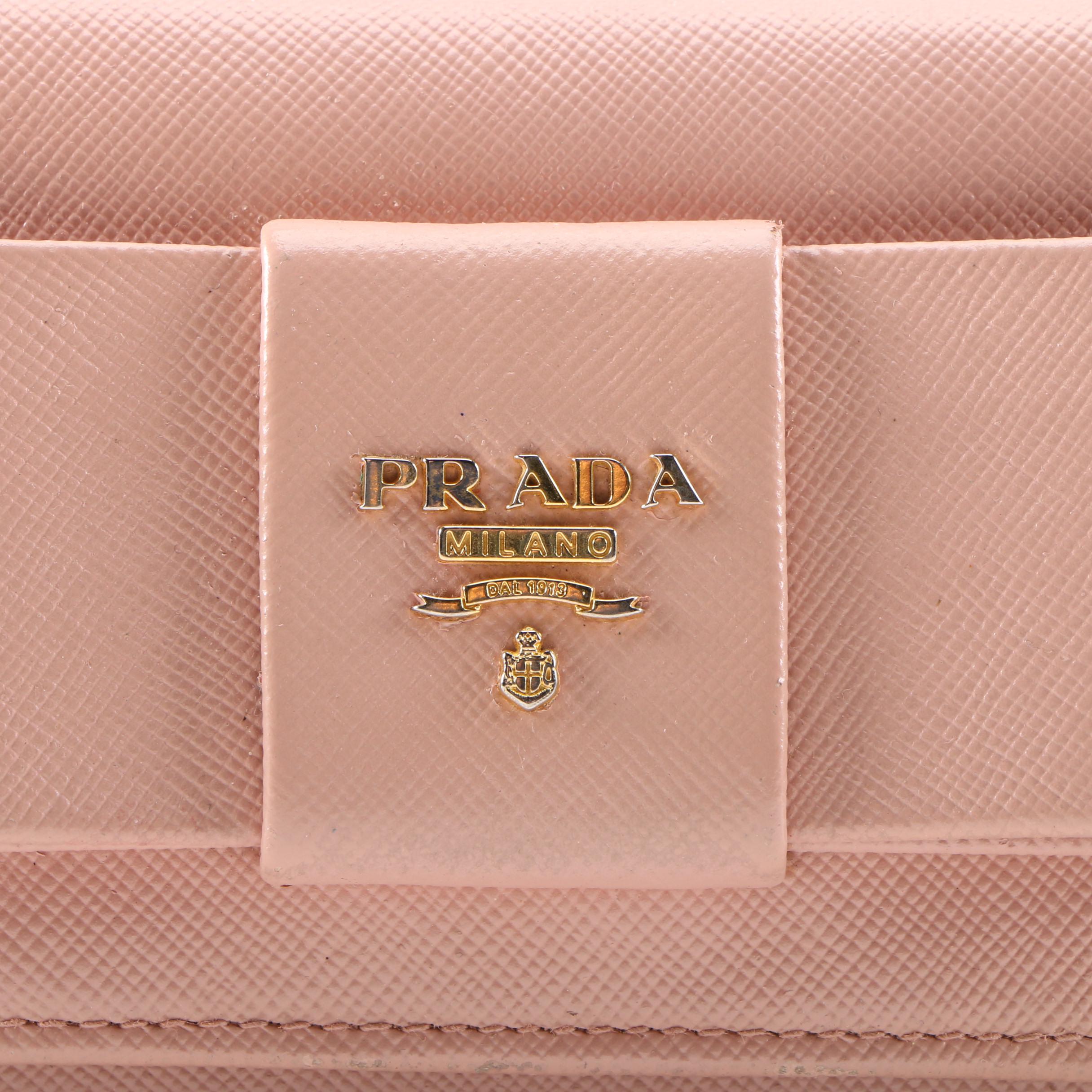 Prada Pink Saffiano Leather Continental Bow Wallet