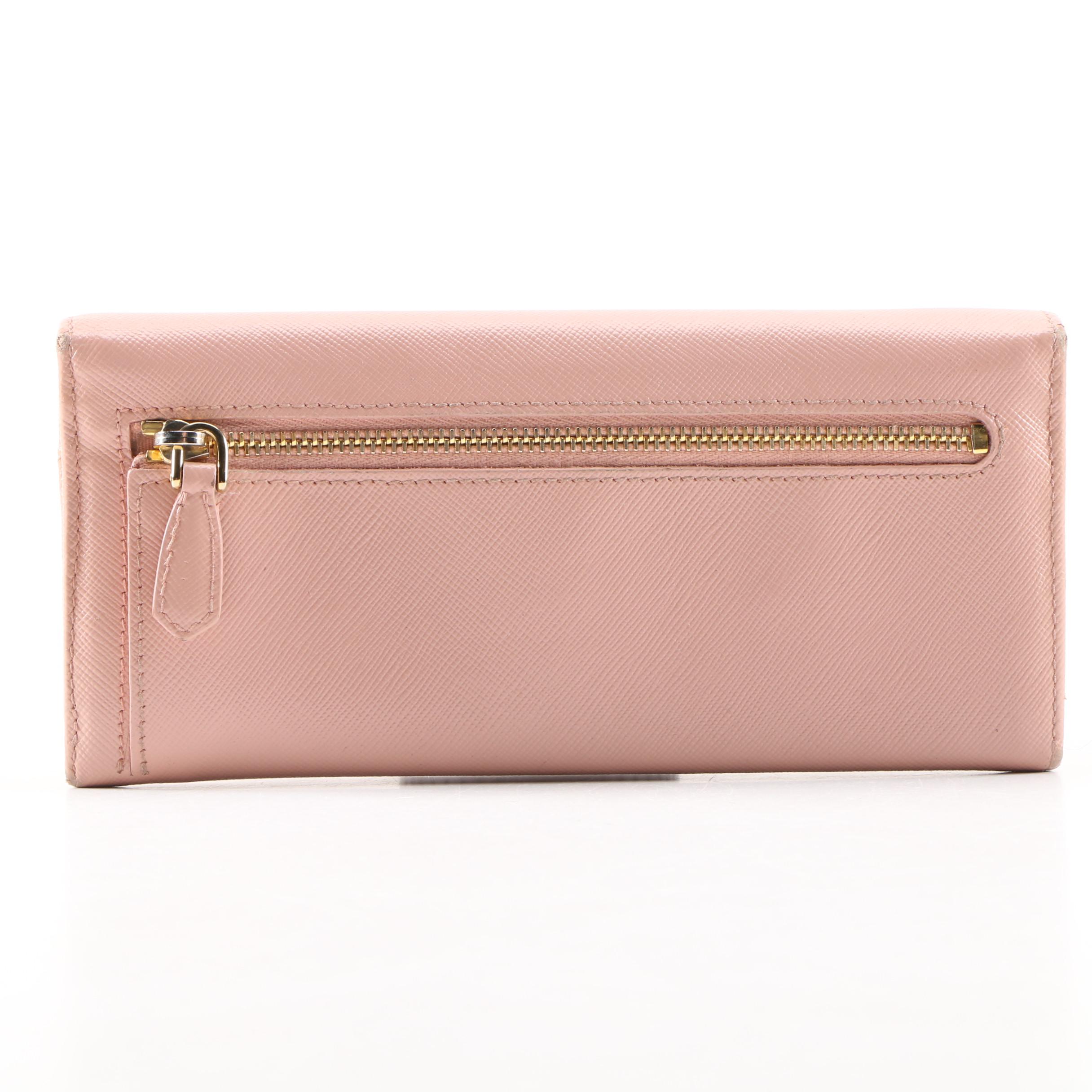 Prada Pink Saffiano Leather Continental Bow Wallet