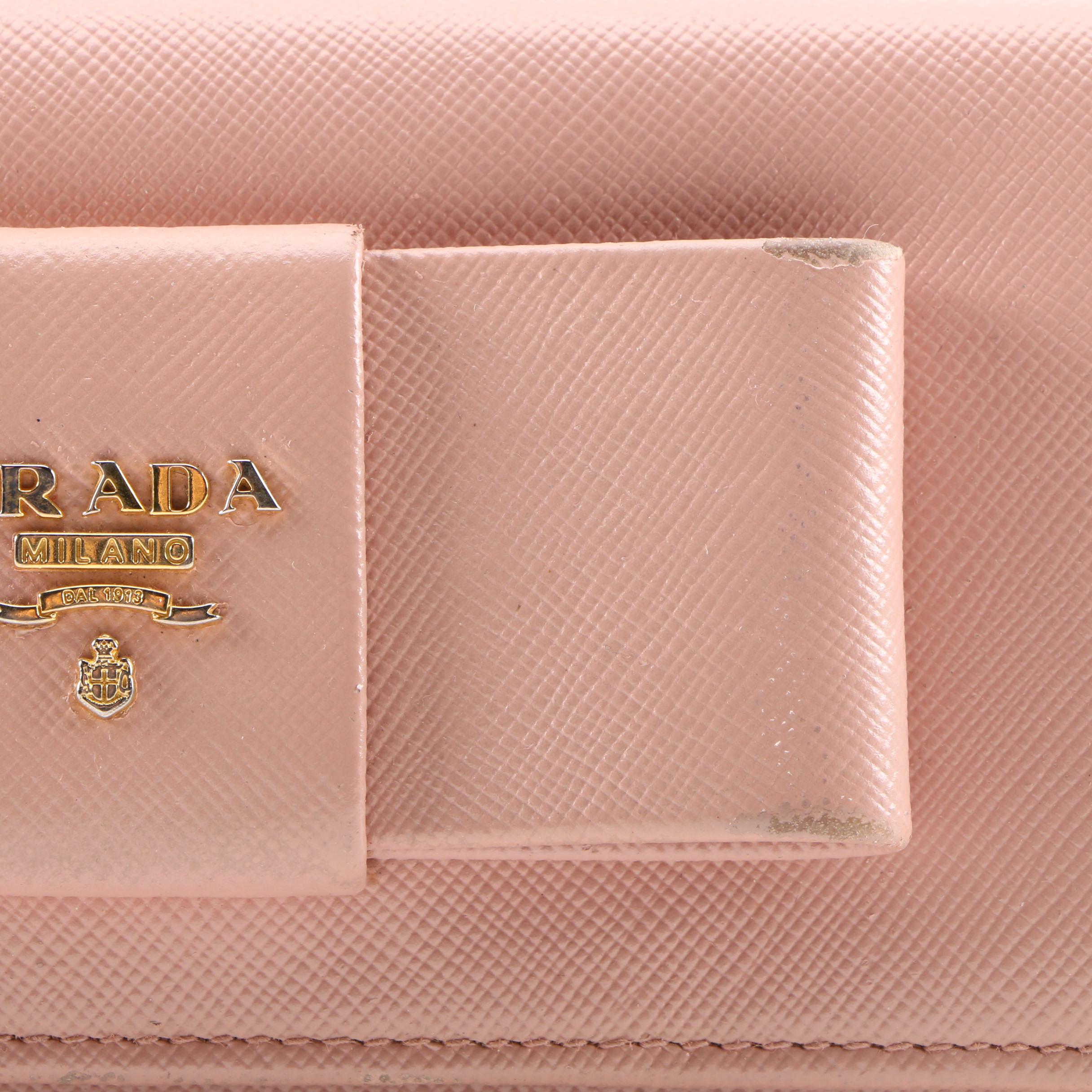 Prada Pink Saffiano Leather Continental Bow Wallet
