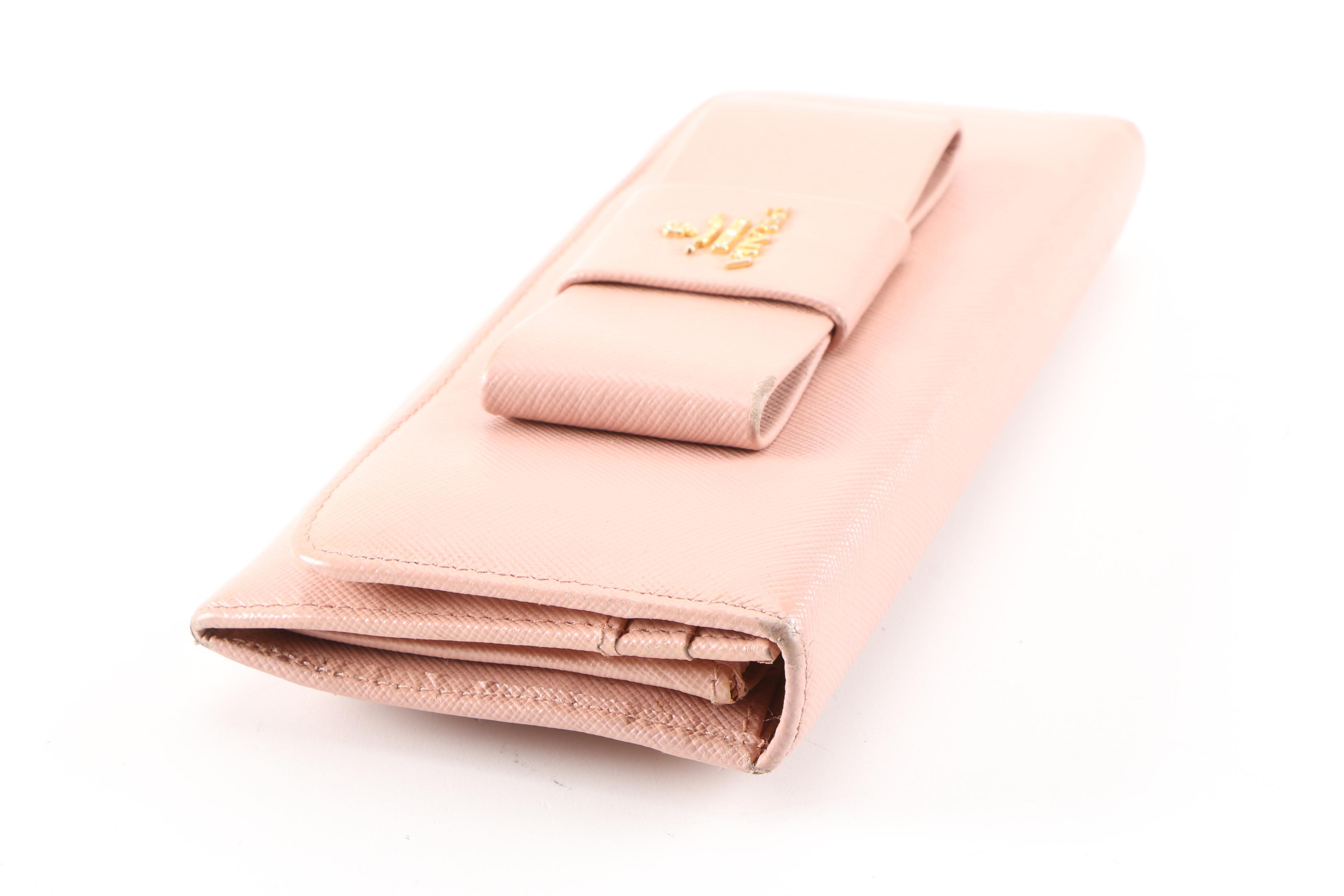 Prada Pink Saffiano Leather Continental Bow Wallet