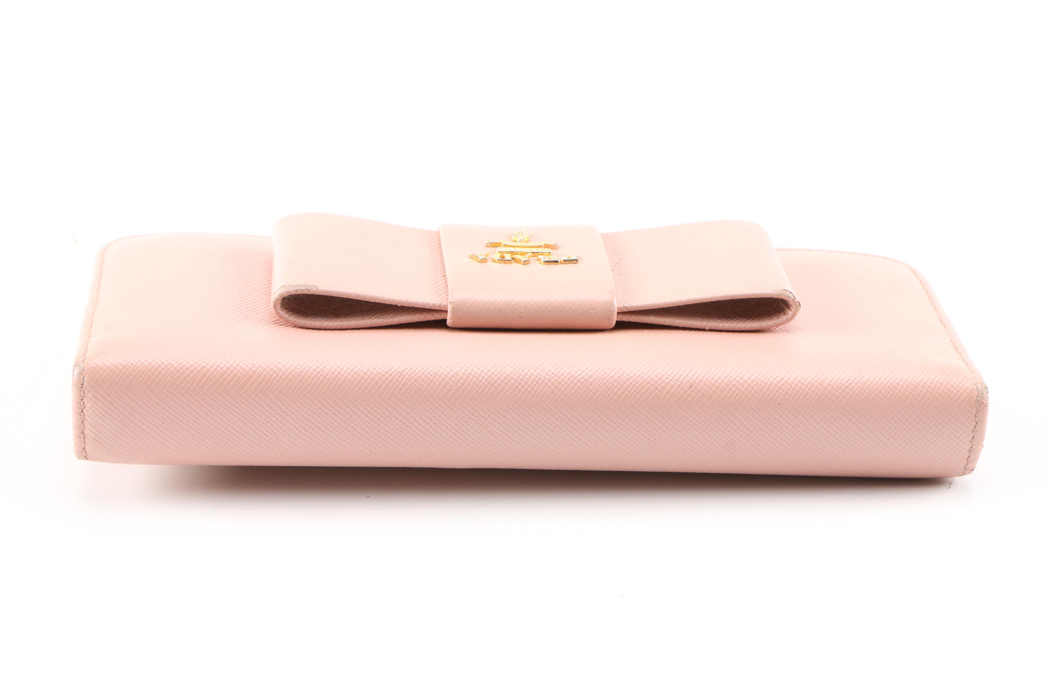 Prada Pink Saffiano Leather Continental Bow Wallet