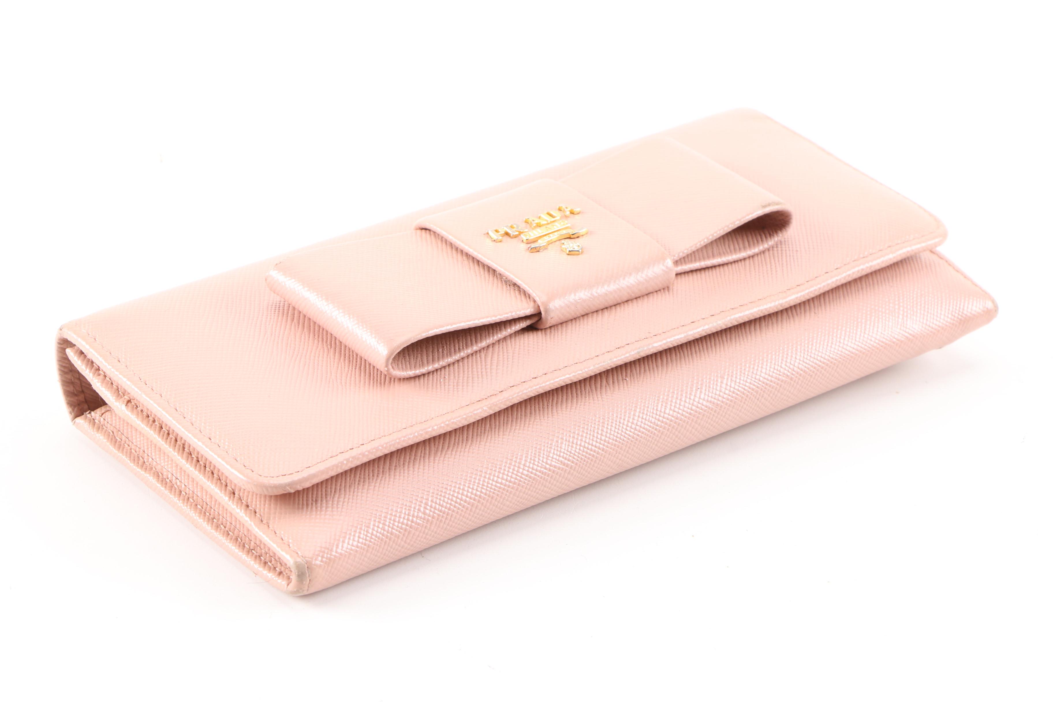 Prada Pink Saffiano Leather Continental Bow Wallet