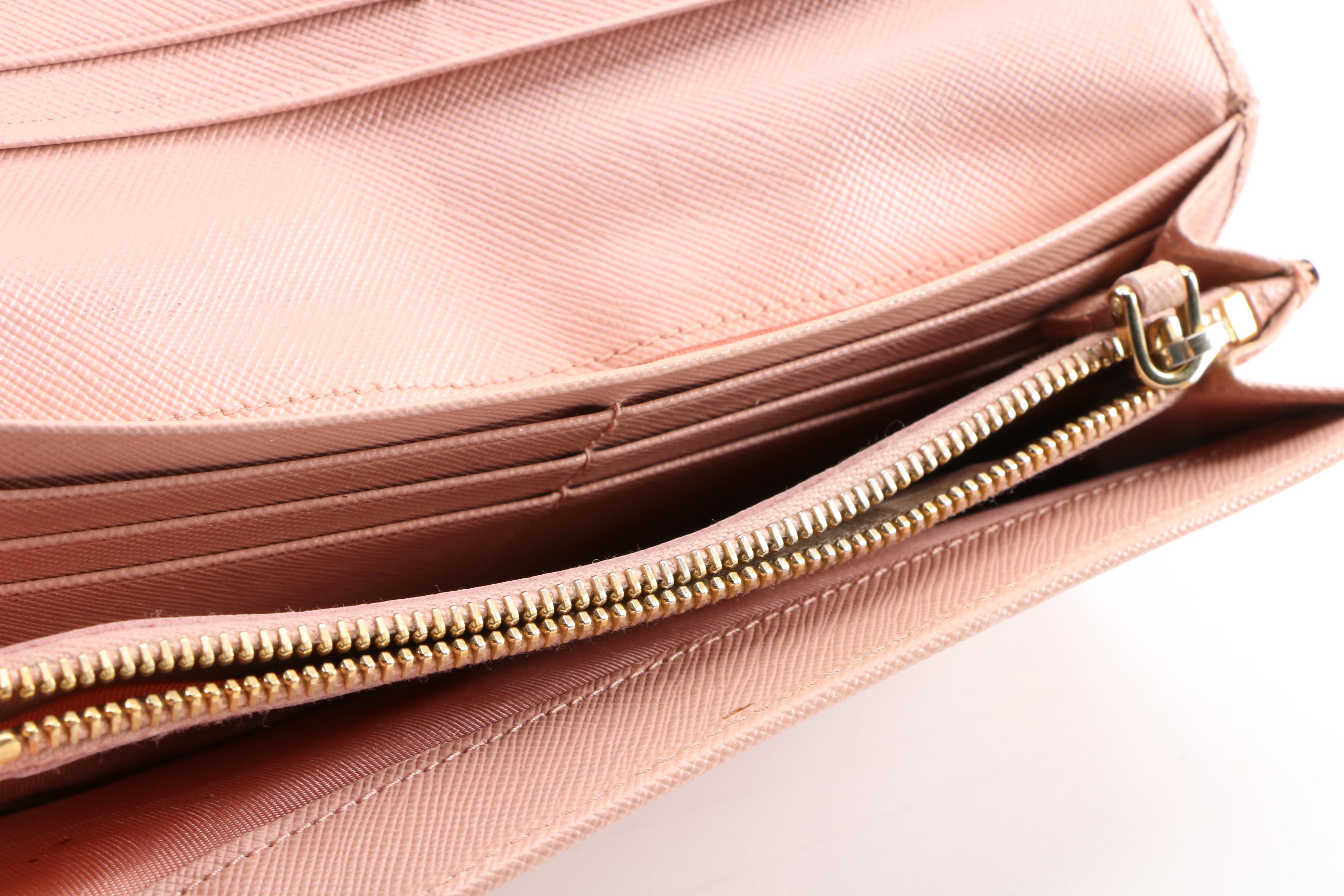 Prada Pink Saffiano Leather Continental Bow Wallet