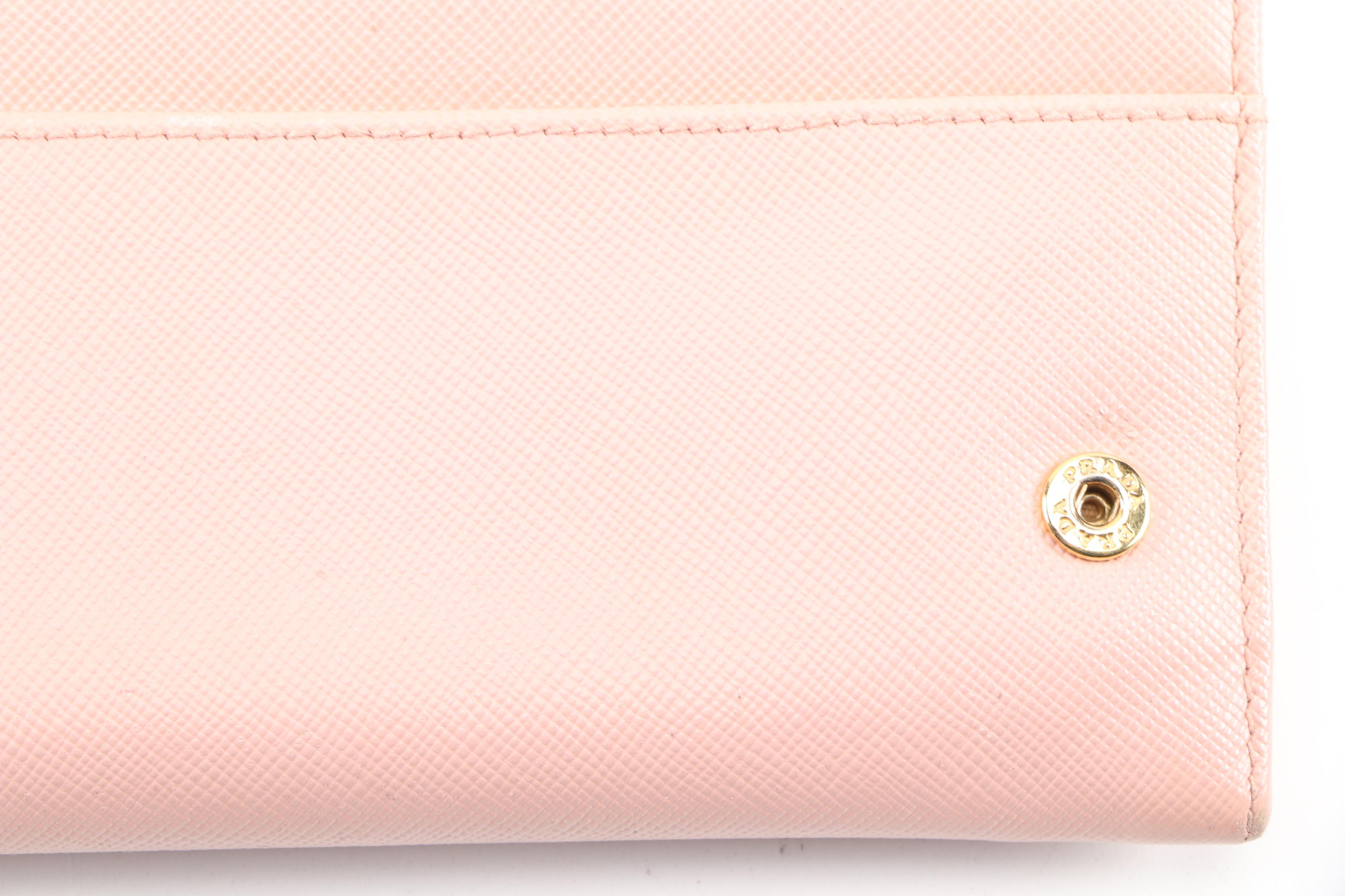 Prada Pink Saffiano Leather Continental Bow Wallet