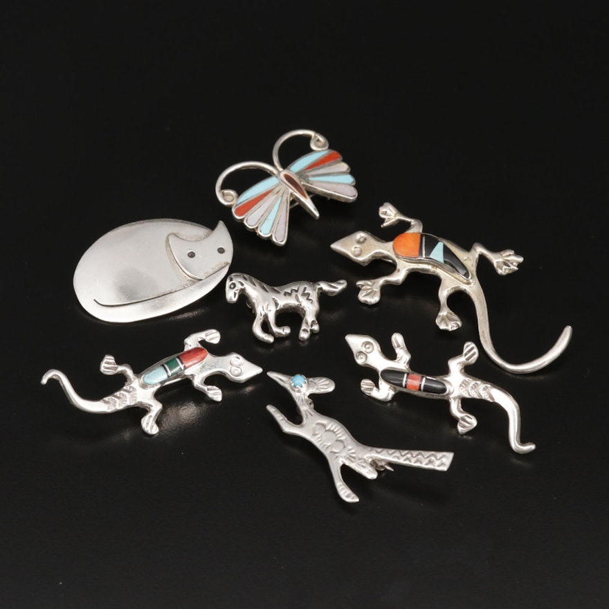 Sterling Brooches Including Melissa Yazzie Navajo Diné Lizards