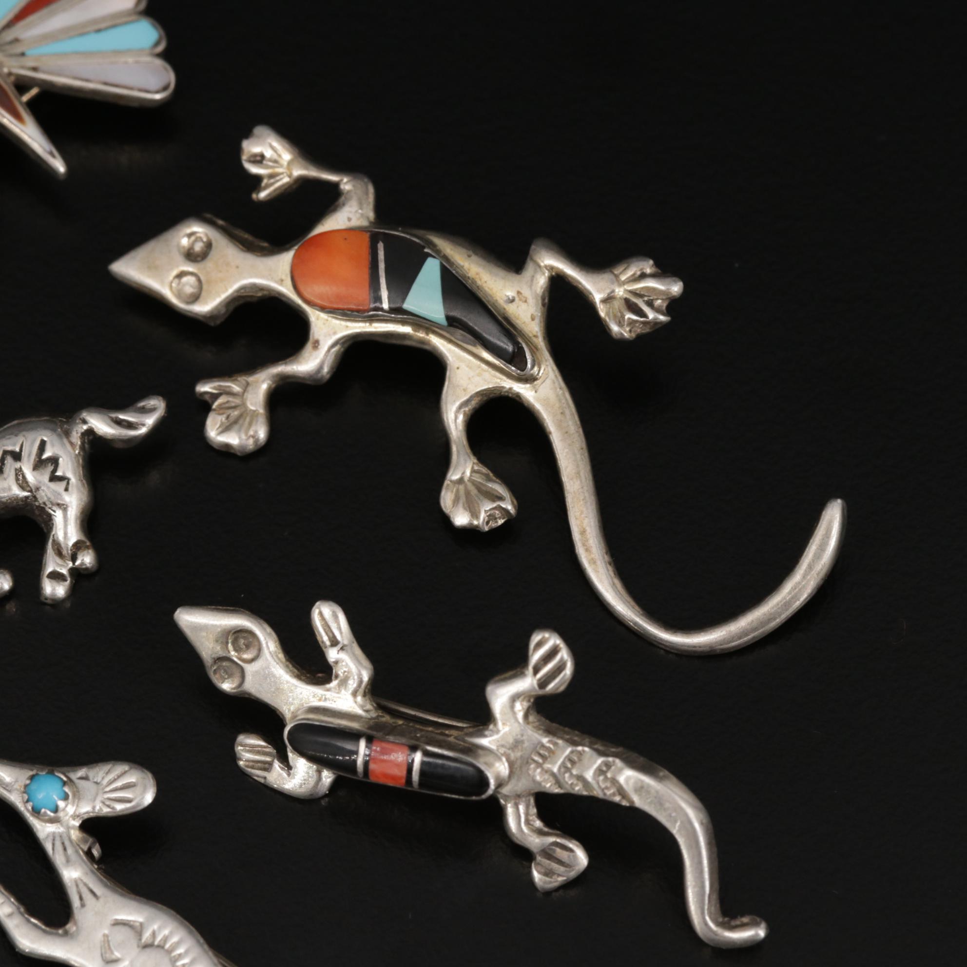 Sterling Brooches Including Melissa Yazzie Navajo Diné Lizards