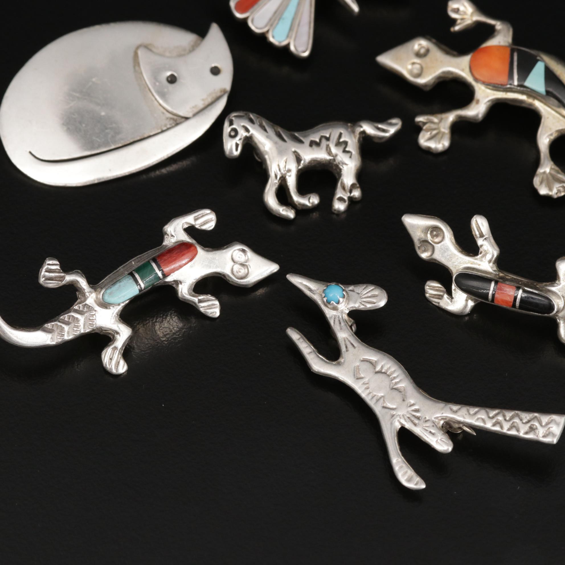 Sterling Brooches Including Melissa Yazzie Navajo Diné Lizards