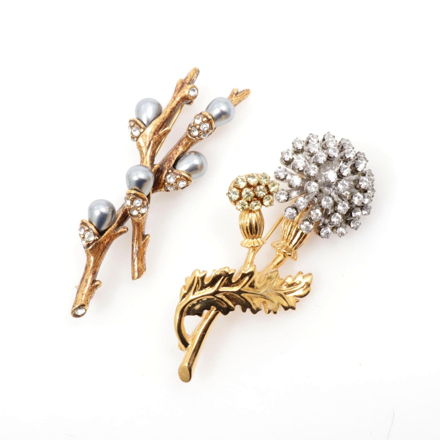 Joan Rivers Rhinestone and Enamel Floral Brooches