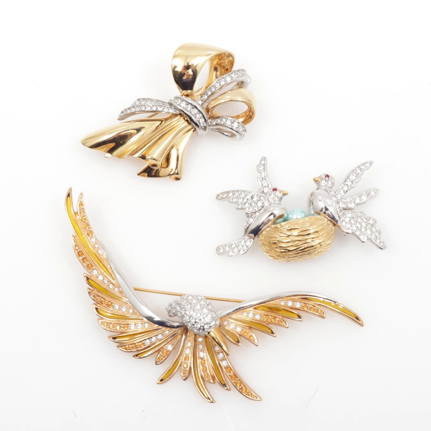 Joan Rivers Rhinestone and Enamel Bird Brooches