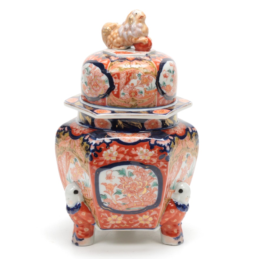 Japanese Hand-Painted Imari Figural Porcelain Ginger Jar