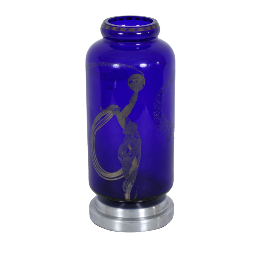 Franklin Mint "Fireflies" Art Deco Style Glass Vase by Erté, 1988