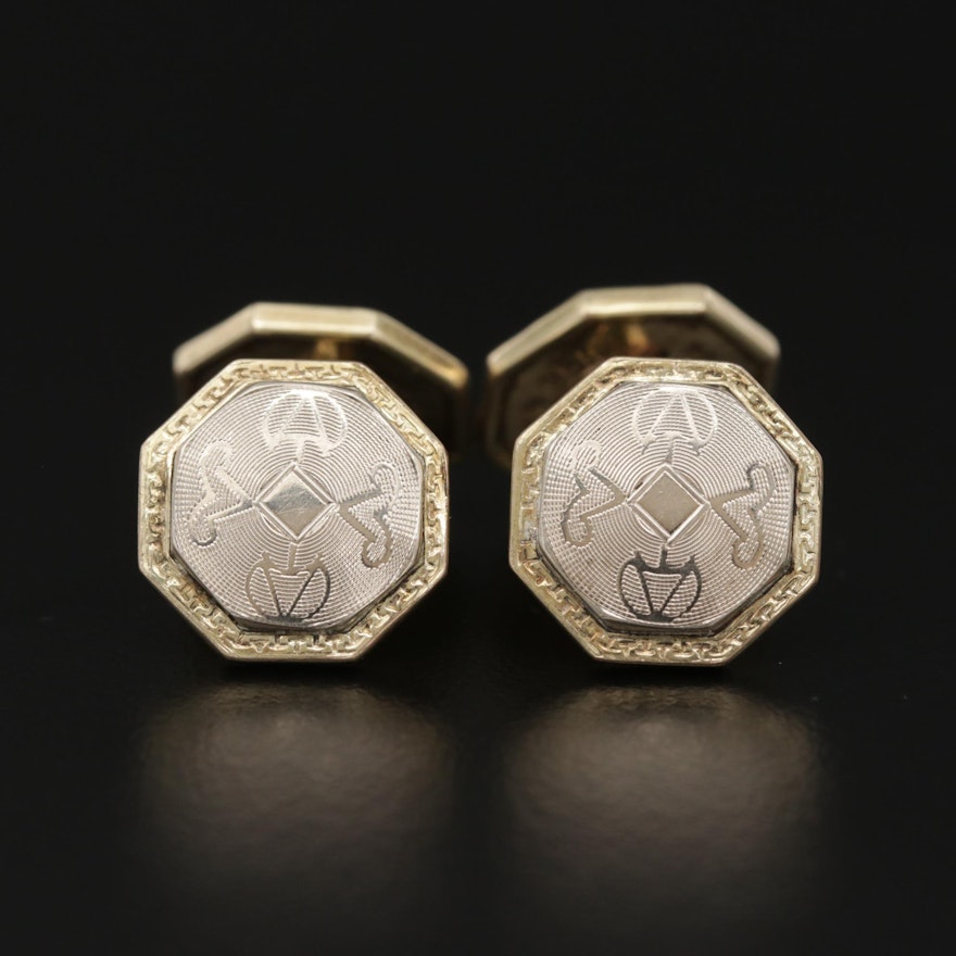 Belais Art Deco 14K White Gold Octagonal Cufflinks