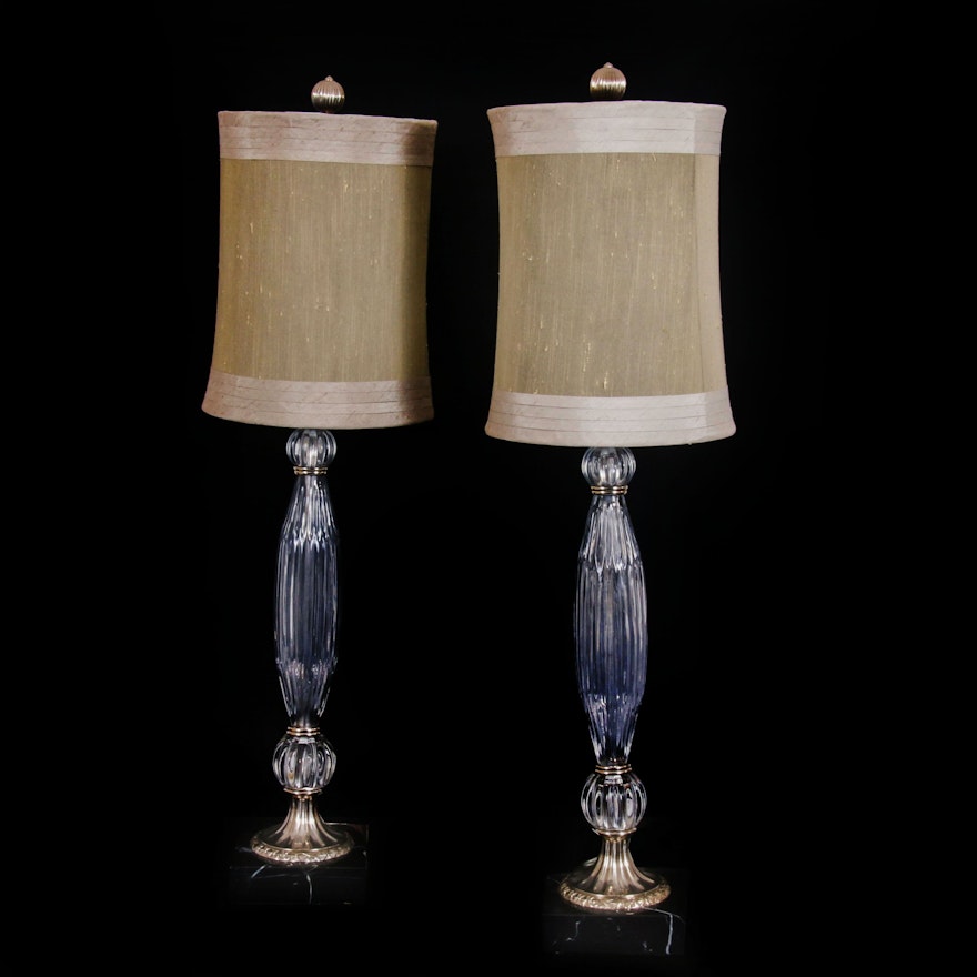 Granite and Glass Table Lamps with Fabric Shades
