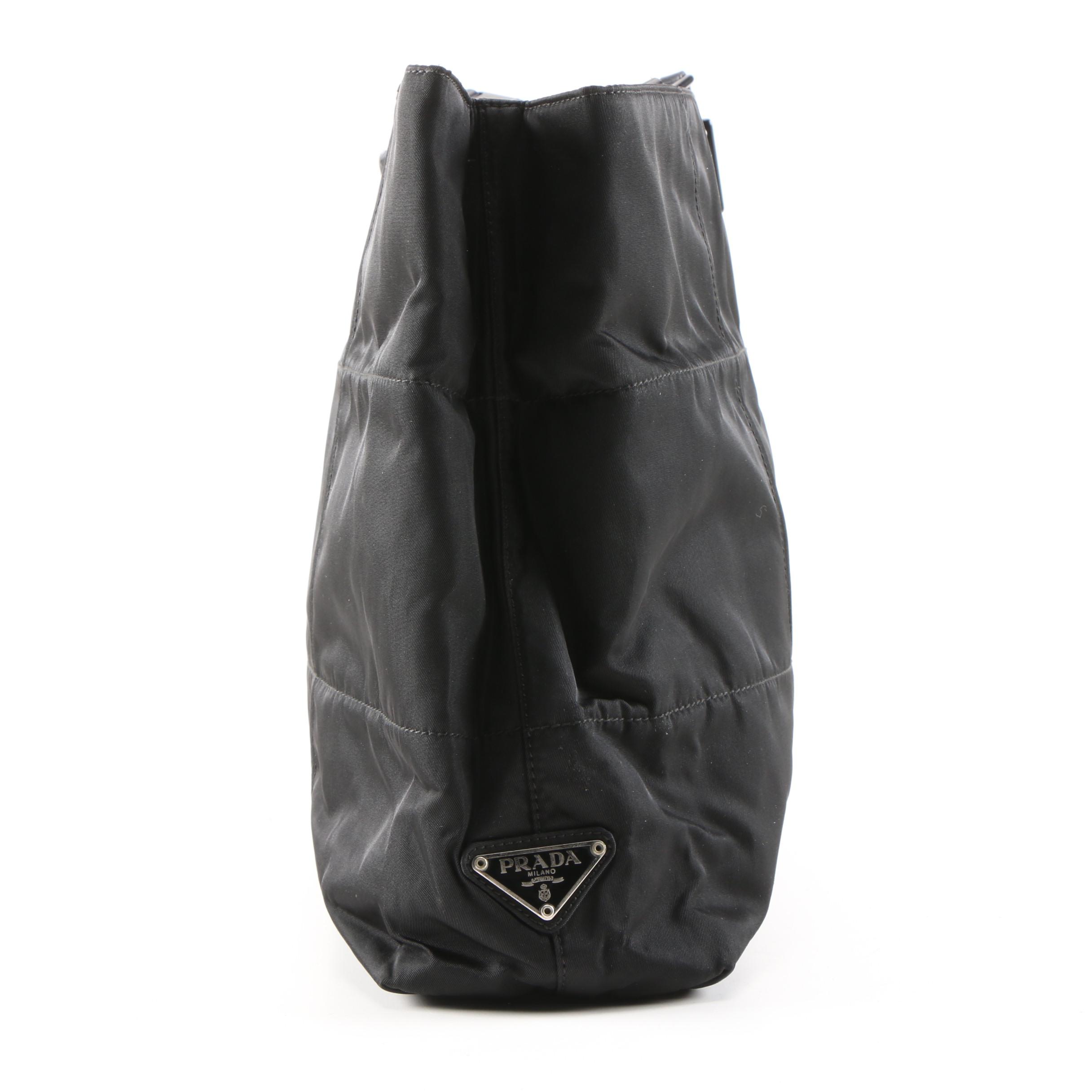 Prada Black Resin and Leather Chain Tessuto Nylon Tote Bag