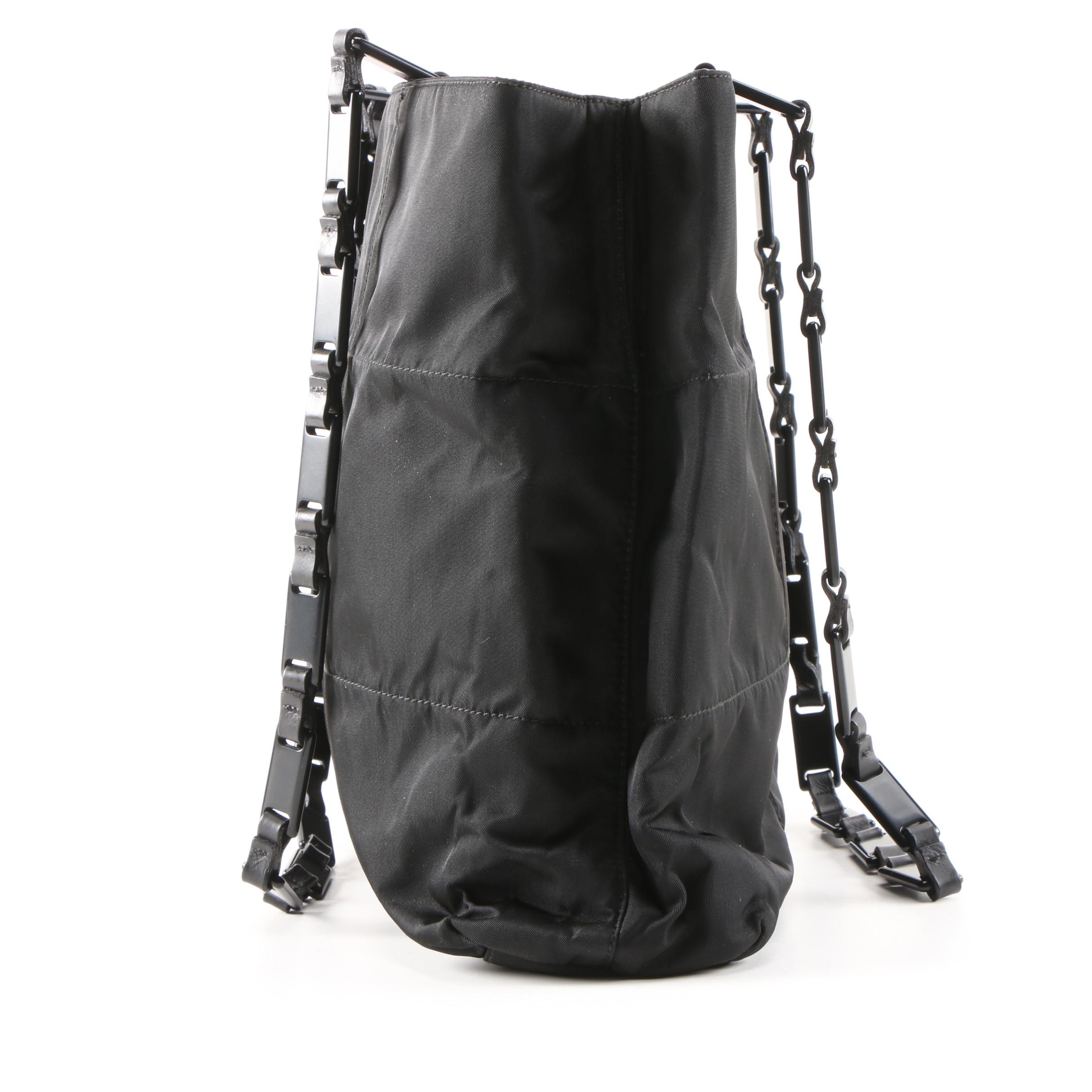 Prada Black Resin and Leather Chain Tessuto Nylon Tote Bag