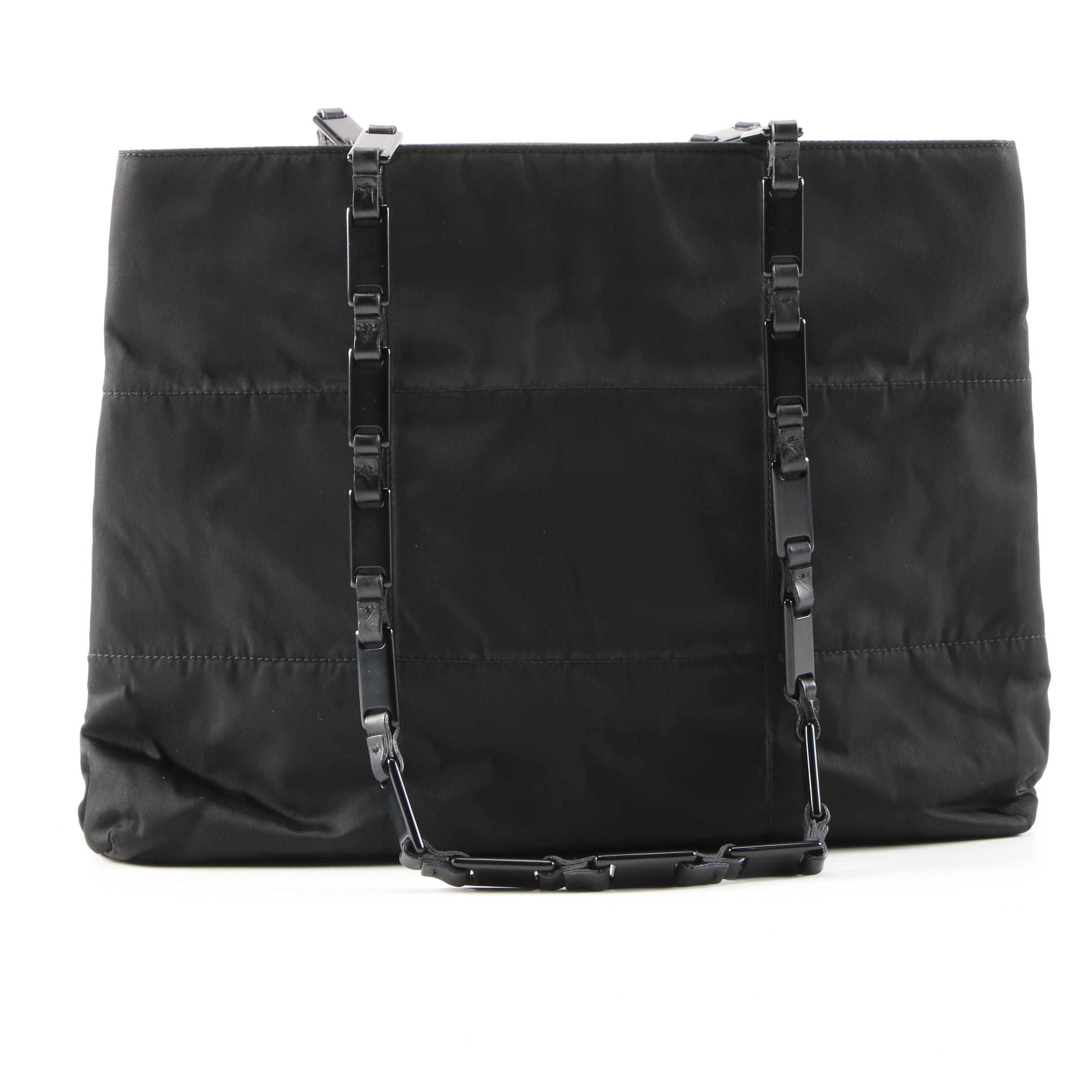 Prada Black Resin and Leather Chain Tessuto Nylon Tote Bag