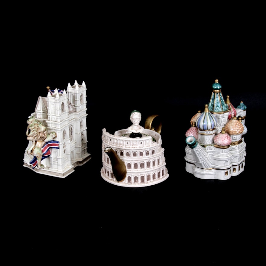 Fitz & Floyd "Famous Landmarks Around the World" Ceramic Teapots