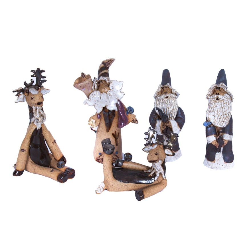 Hand-Sculpted Whimsical Clay Moose, Santa and Wizard Figurines