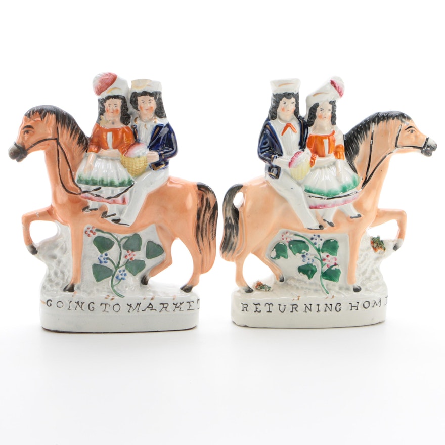 Staffordshire Figures "Going to Market" and "Returning Home", 1850-60