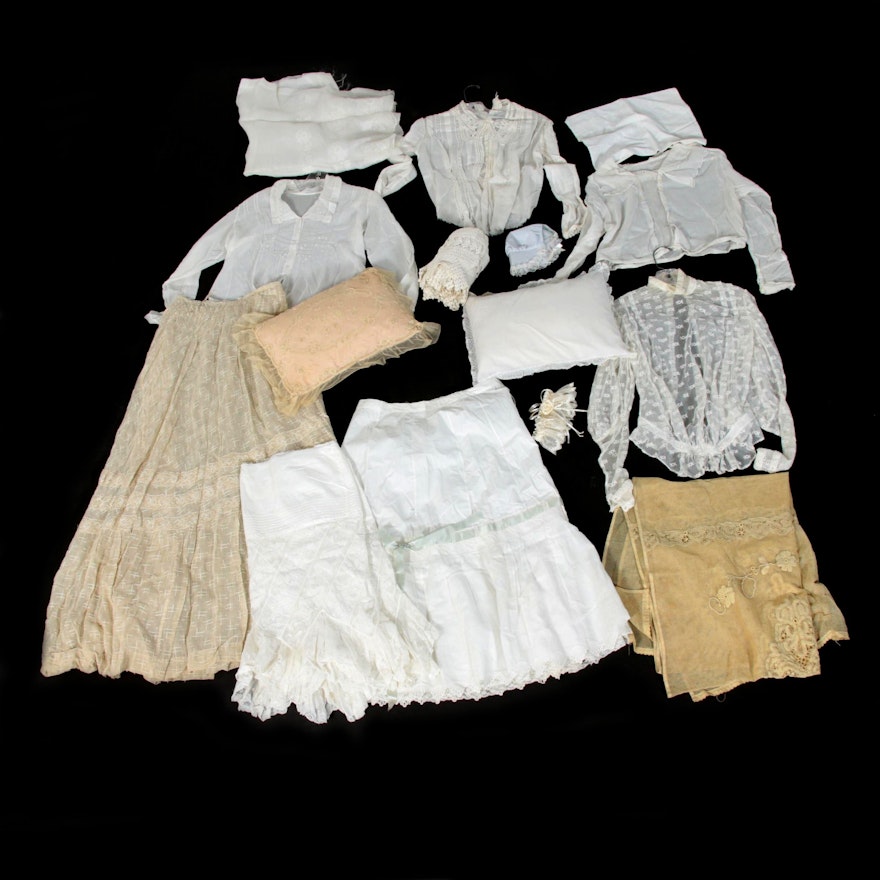 Edwardian Handmade Lace, Eyelet, Crocheted, and Embroidered Textiles and Blouses