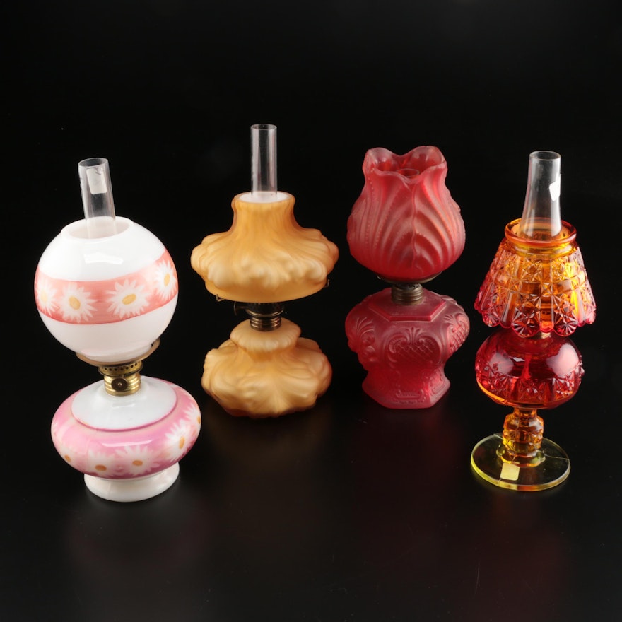 Glass Oil Lamps Including Amberina Glass