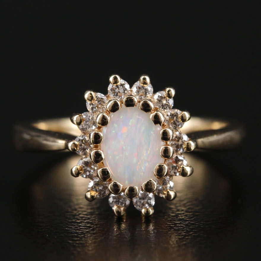 14K Yellow Gold Opal and Diamond Ring