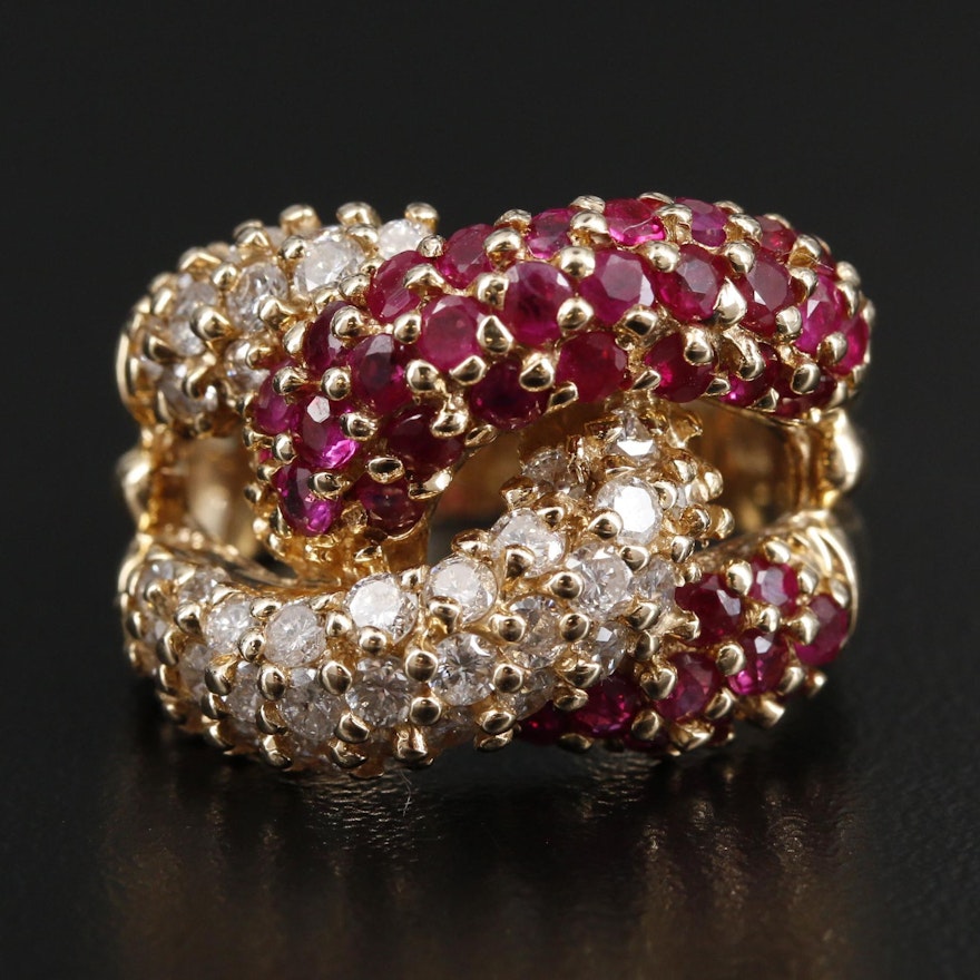 14K Yellow Gold Ruby and 1.14 CTW Diamond Ring