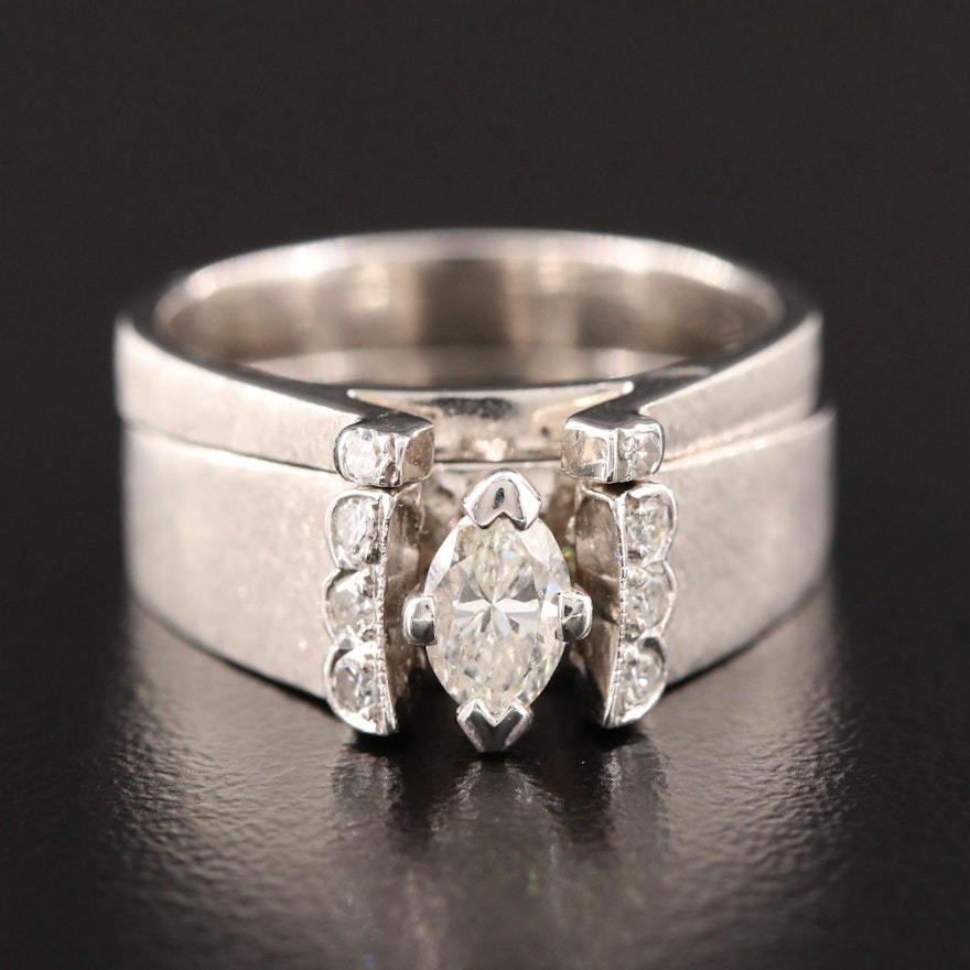 14K White Gold Diamond Ring and Shadow Band Set