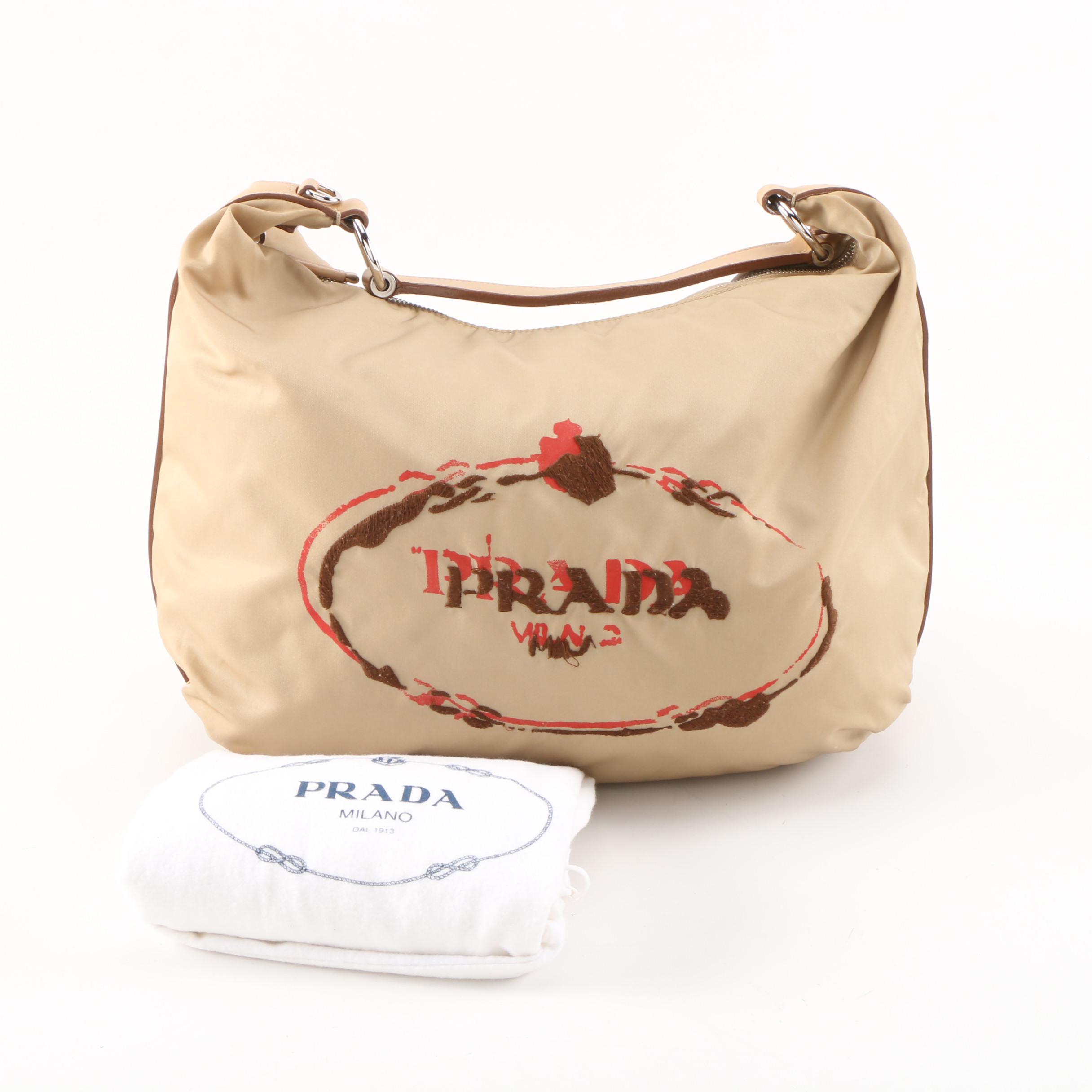 Prada Shoulder Bag in Beige Nylon and Leather
