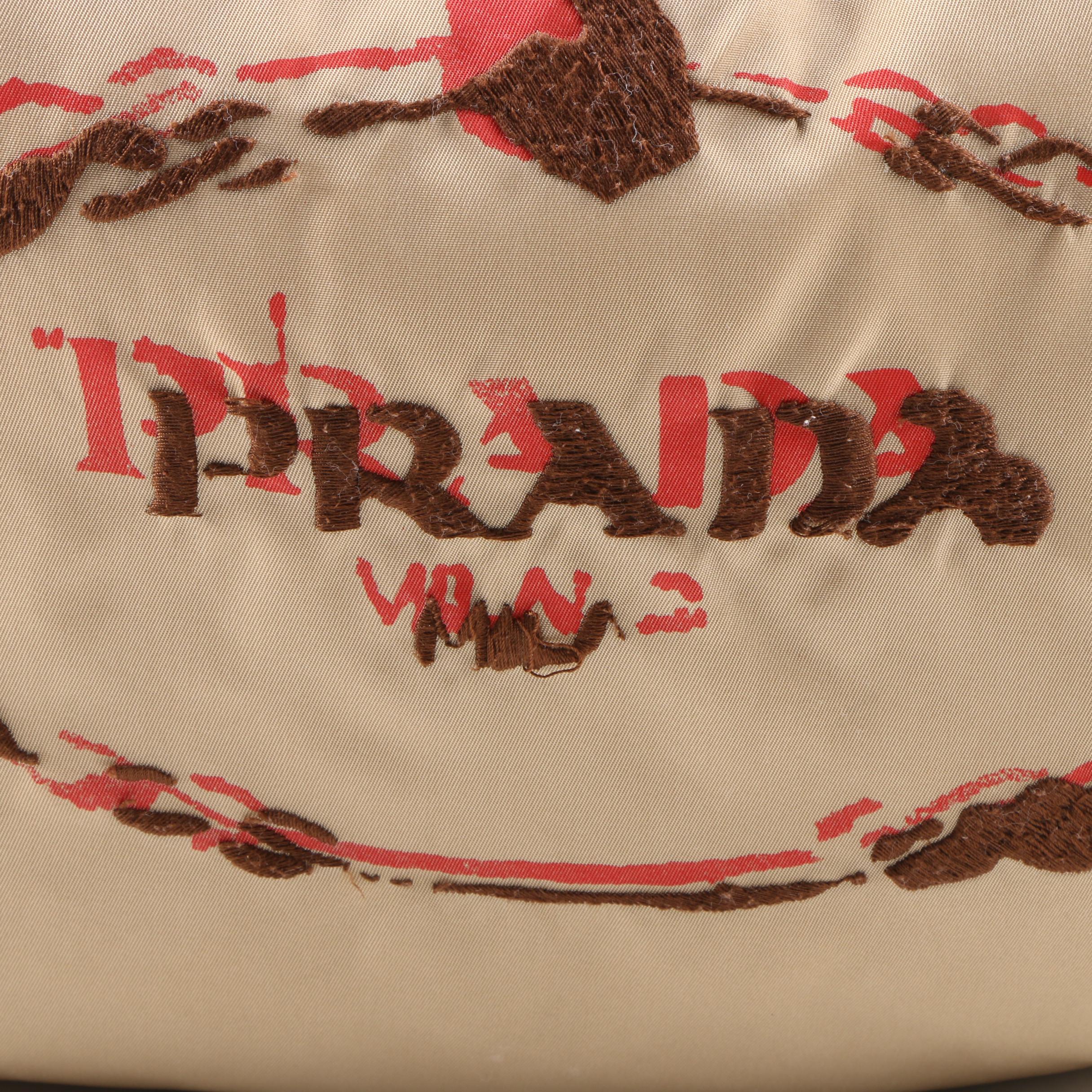 Prada Shoulder Bag in Beige Nylon and Leather