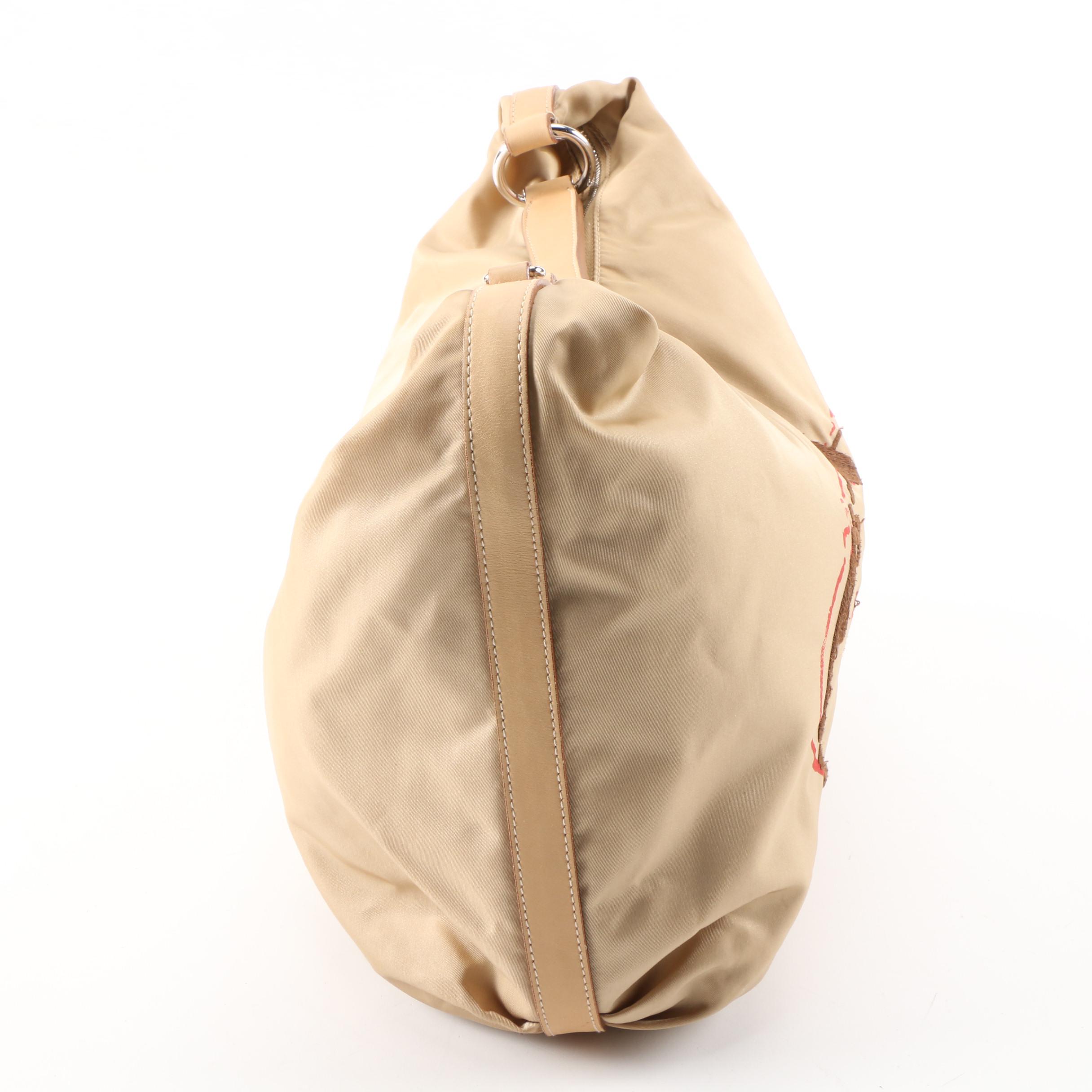 Prada Shoulder Bag in Beige Nylon and Leather