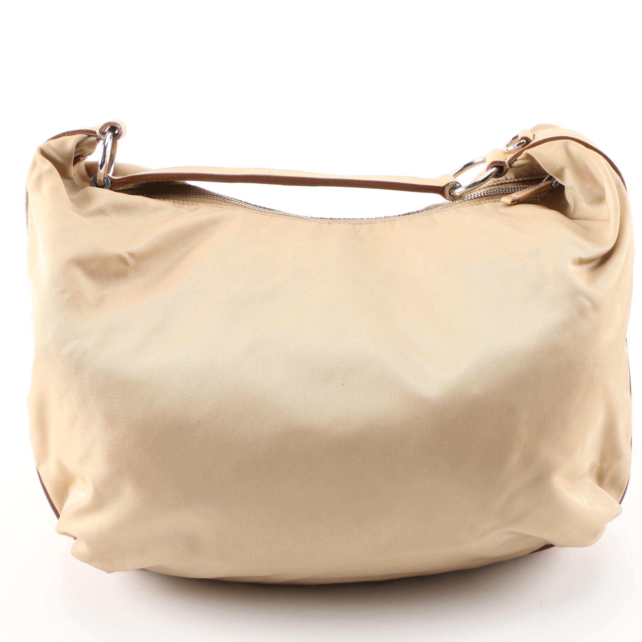 Prada Shoulder Bag in Beige Nylon and Leather
