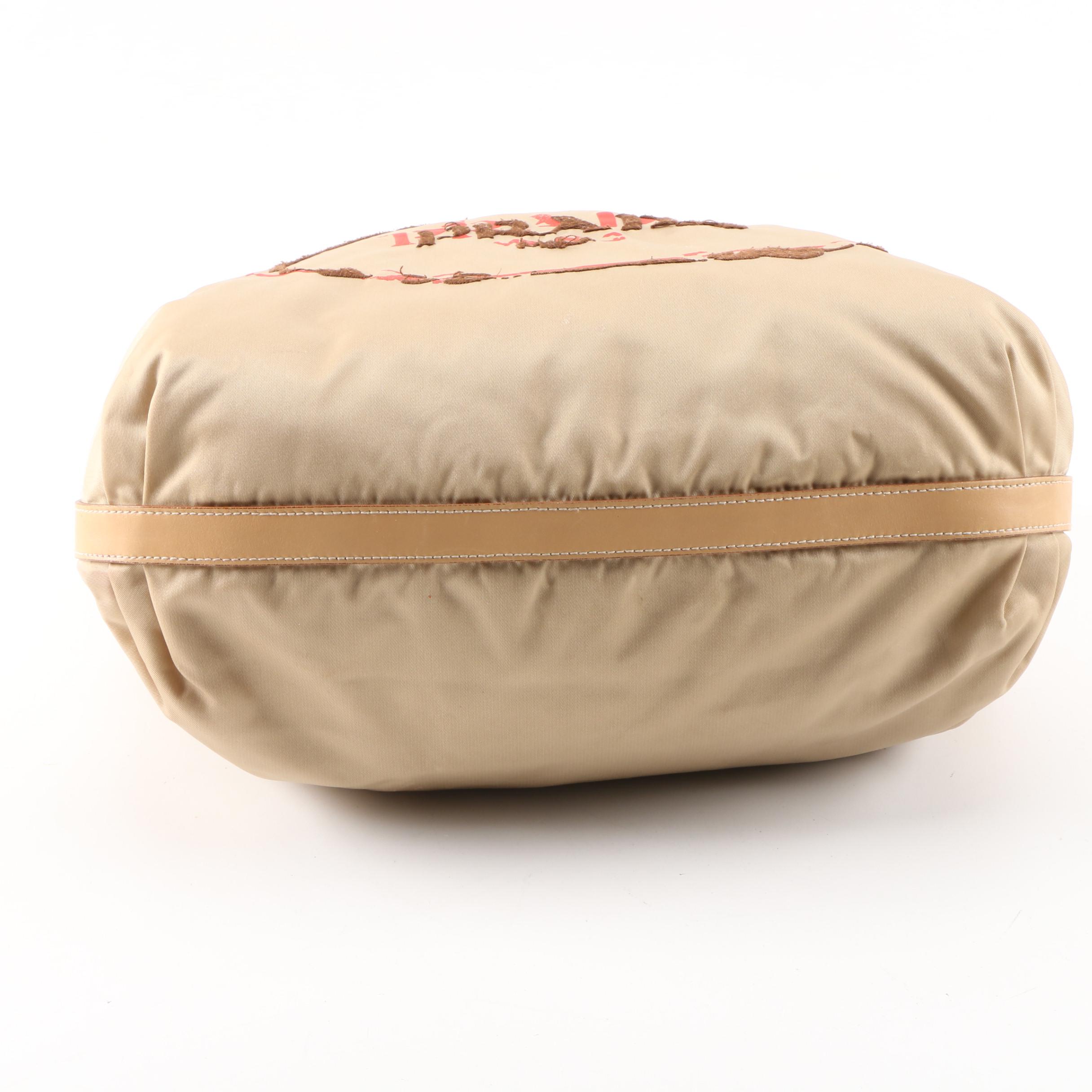 Prada Shoulder Bag in Beige Nylon and Leather