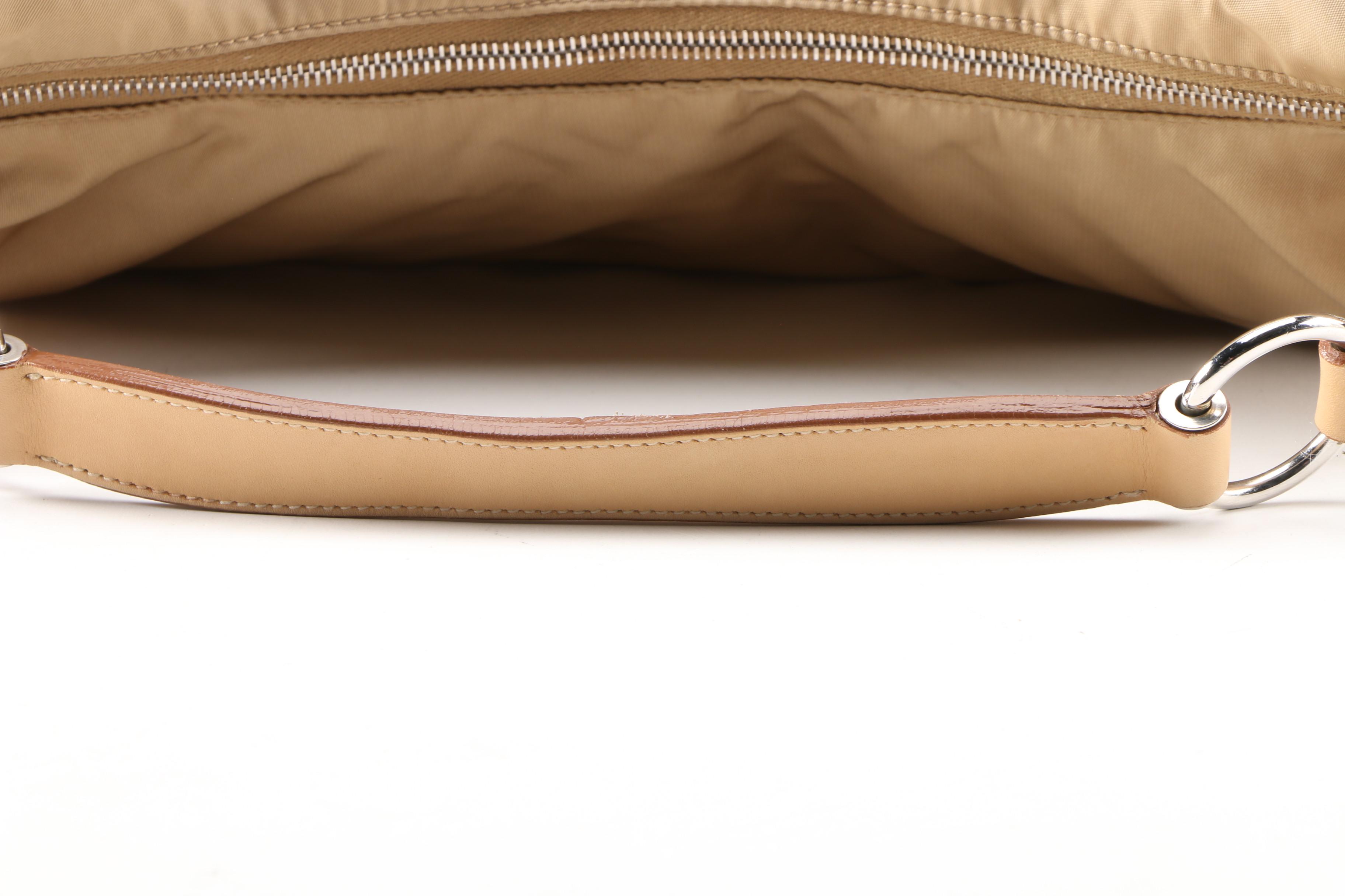 Prada Shoulder Bag in Beige Nylon and Leather